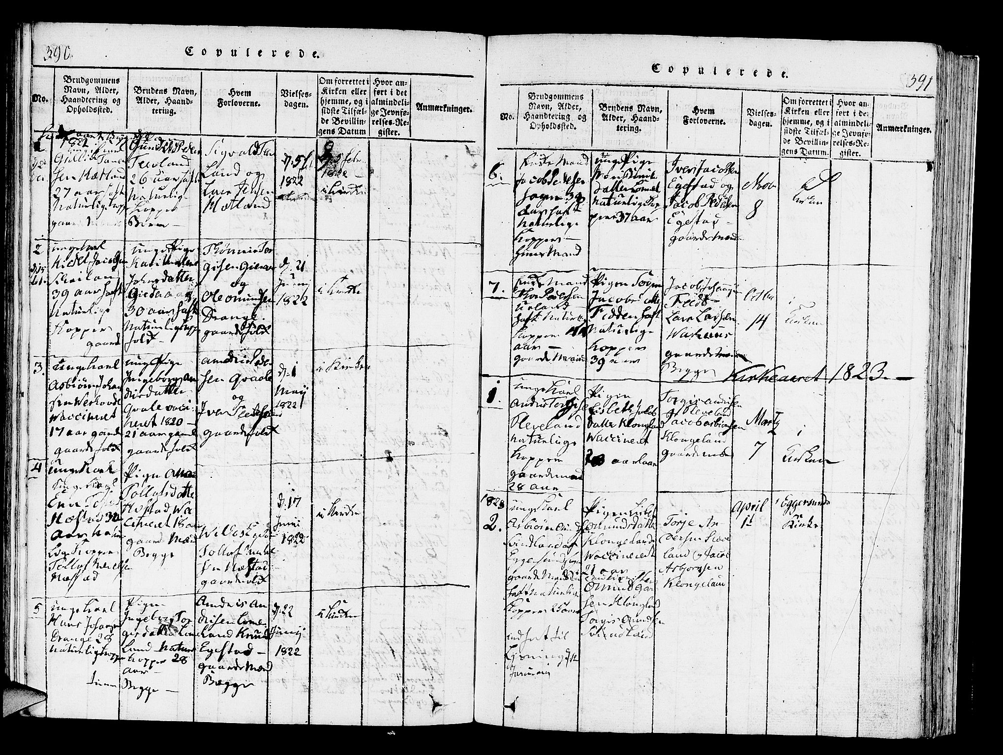 Helleland sokneprestkontor, SAST/A-101810: Parish register (official) no. A 4, 1815-1834, p. 390-391
