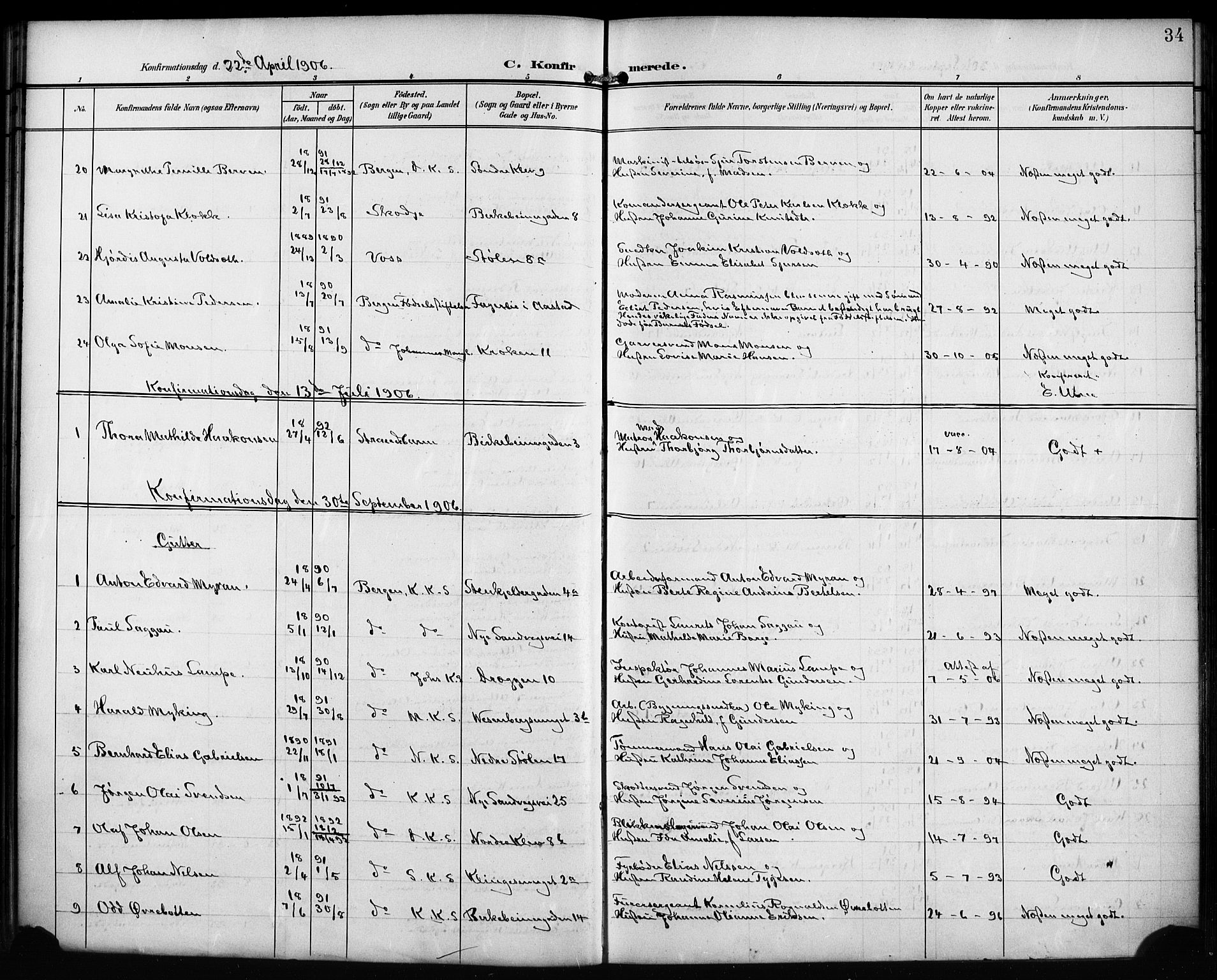 Mariakirken Sokneprestembete, AV/SAB-A-76901/H/Hab/L0009: Parish register (copy) no. A 9, 1901-1919, p. 34