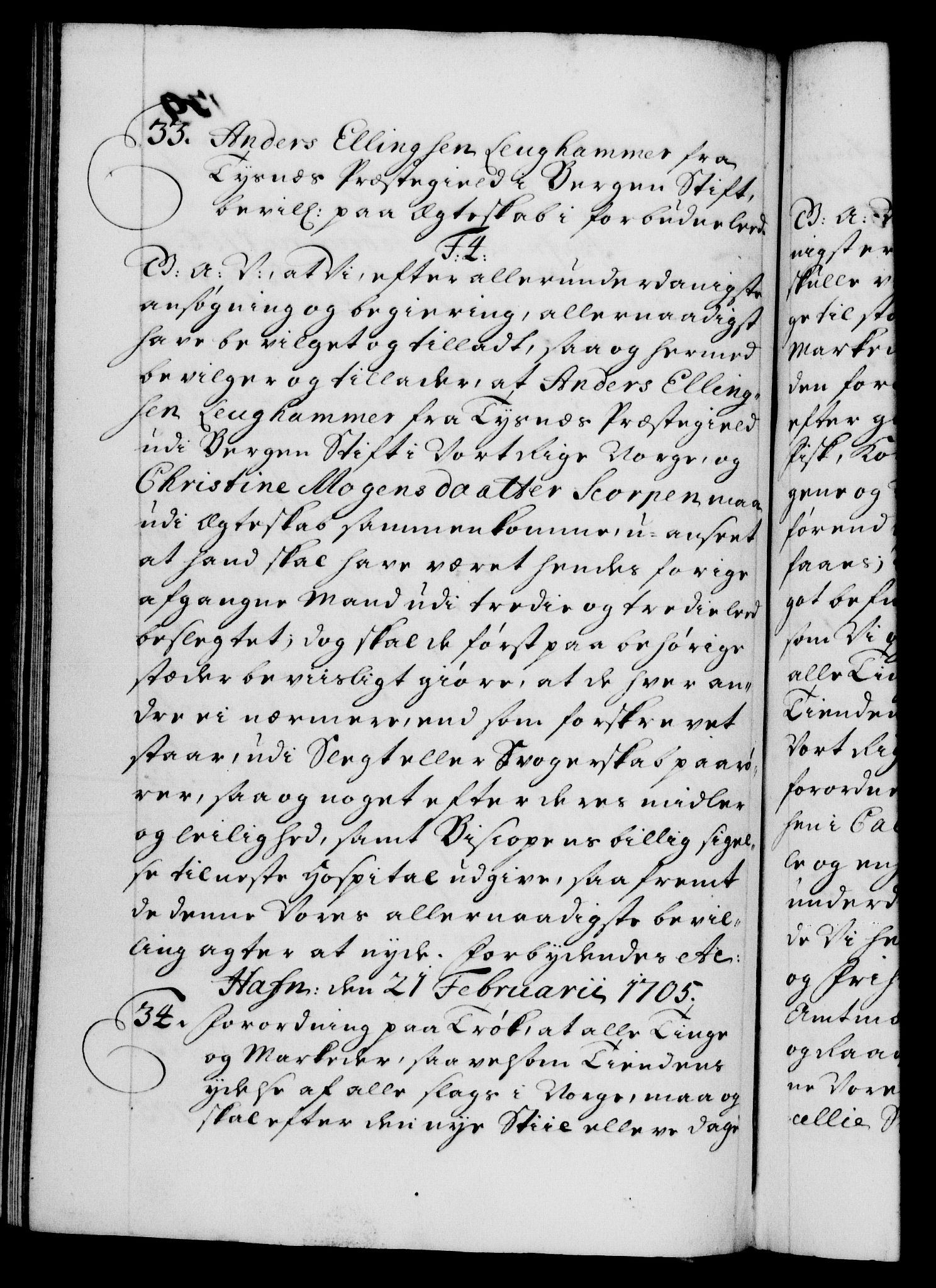 Danske Kanselli 1572-1799, AV/RA-EA-3023/F/Fc/Fca/Fcaa/L0019: Norske registre, 1704-1707, p. 139b