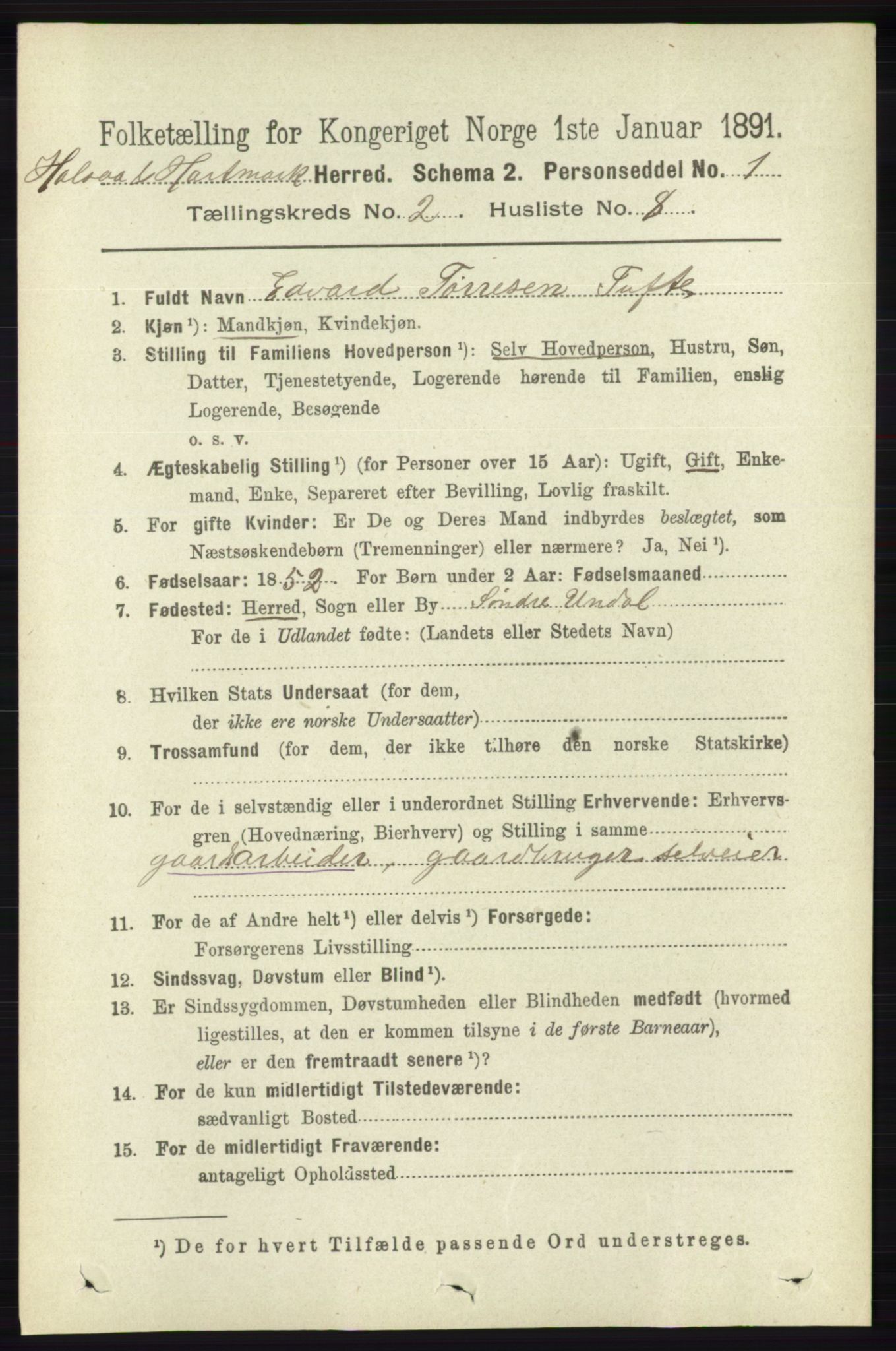 RA, 1891 census for 1019 Halse og Harkmark, 1891, p. 554