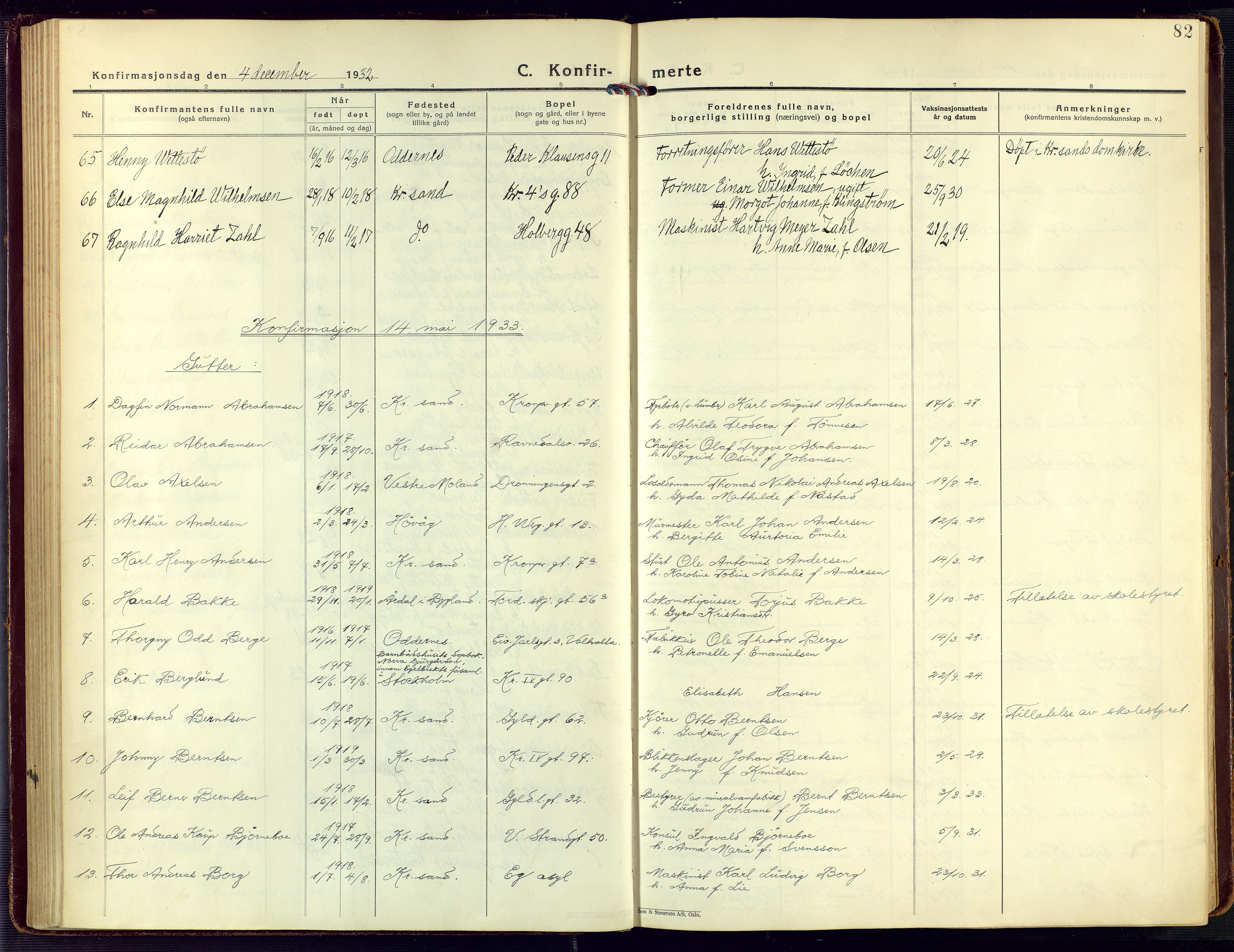 Kristiansand domprosti, SAK/1112-0006/F/Fa/L0027: Parish register (official) no. A 26, 1928-1940, p. 82