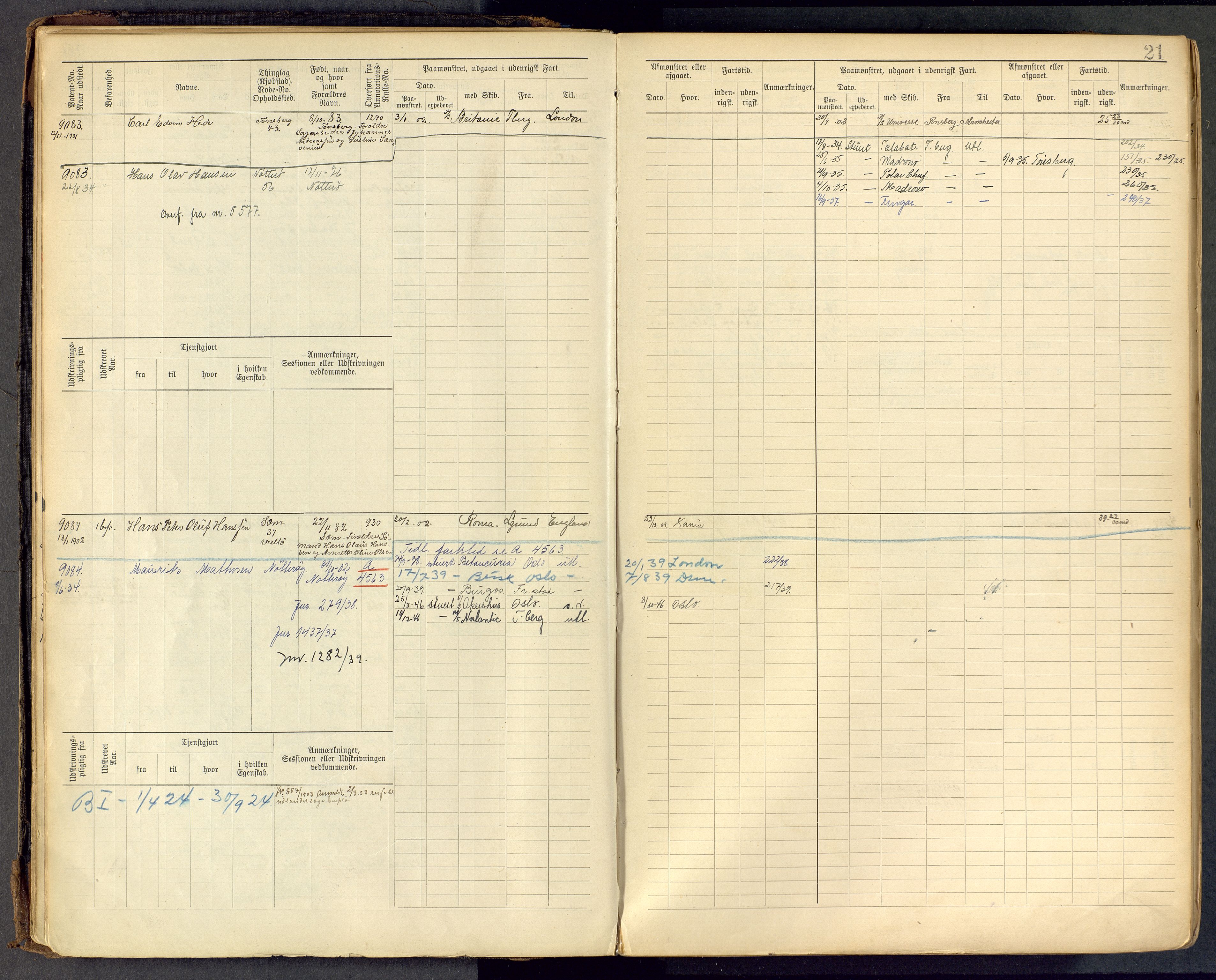 Tønsberg innrulleringskontor, AV/SAKO-A-786/F/Fc/Fcb/L0009: Hovedrulle Patent nr. 9043-9992, 1900-1921, p. 21