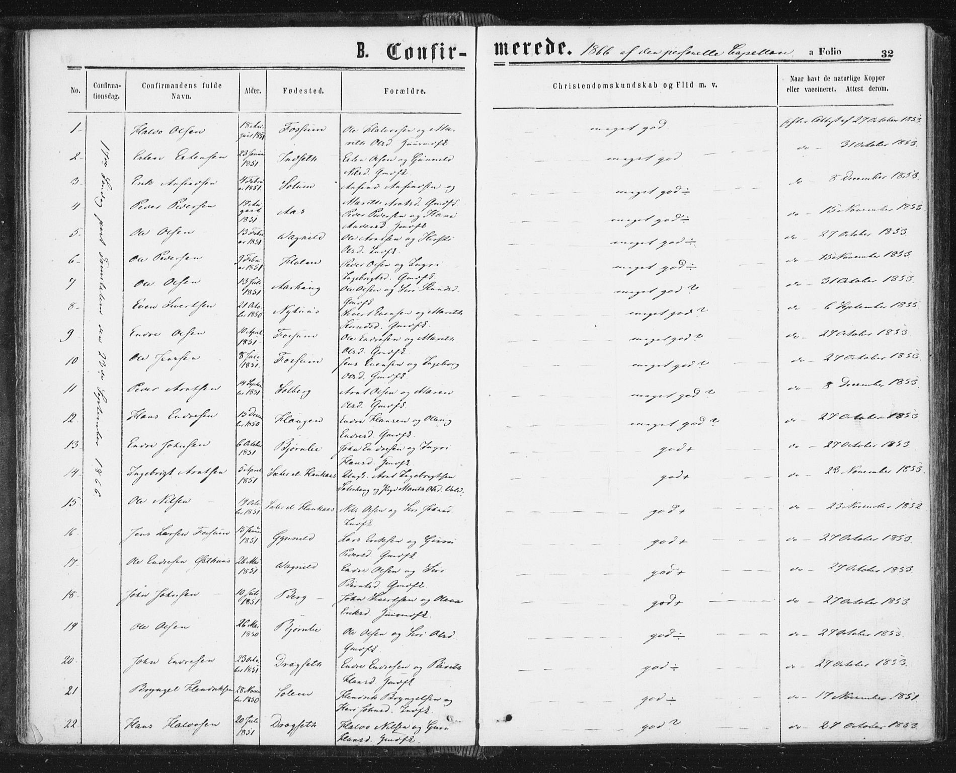 Ministerialprotokoller, klokkerbøker og fødselsregistre - Sør-Trøndelag, SAT/A-1456/689/L1039: Parish register (official) no. 689A04, 1865-1878, p. 32