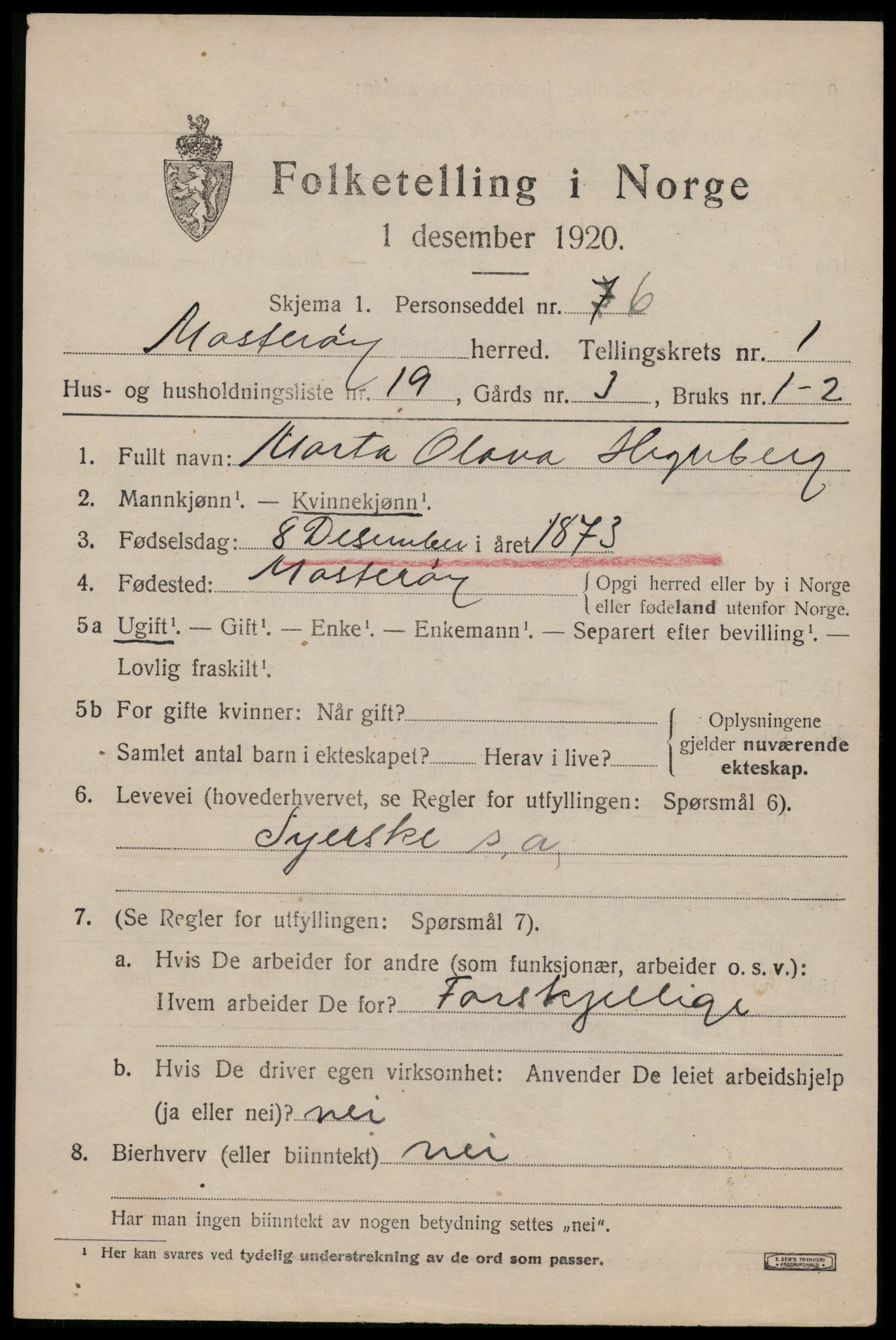 SAST, 1920 census for Mosterøy, 1920, p. 742