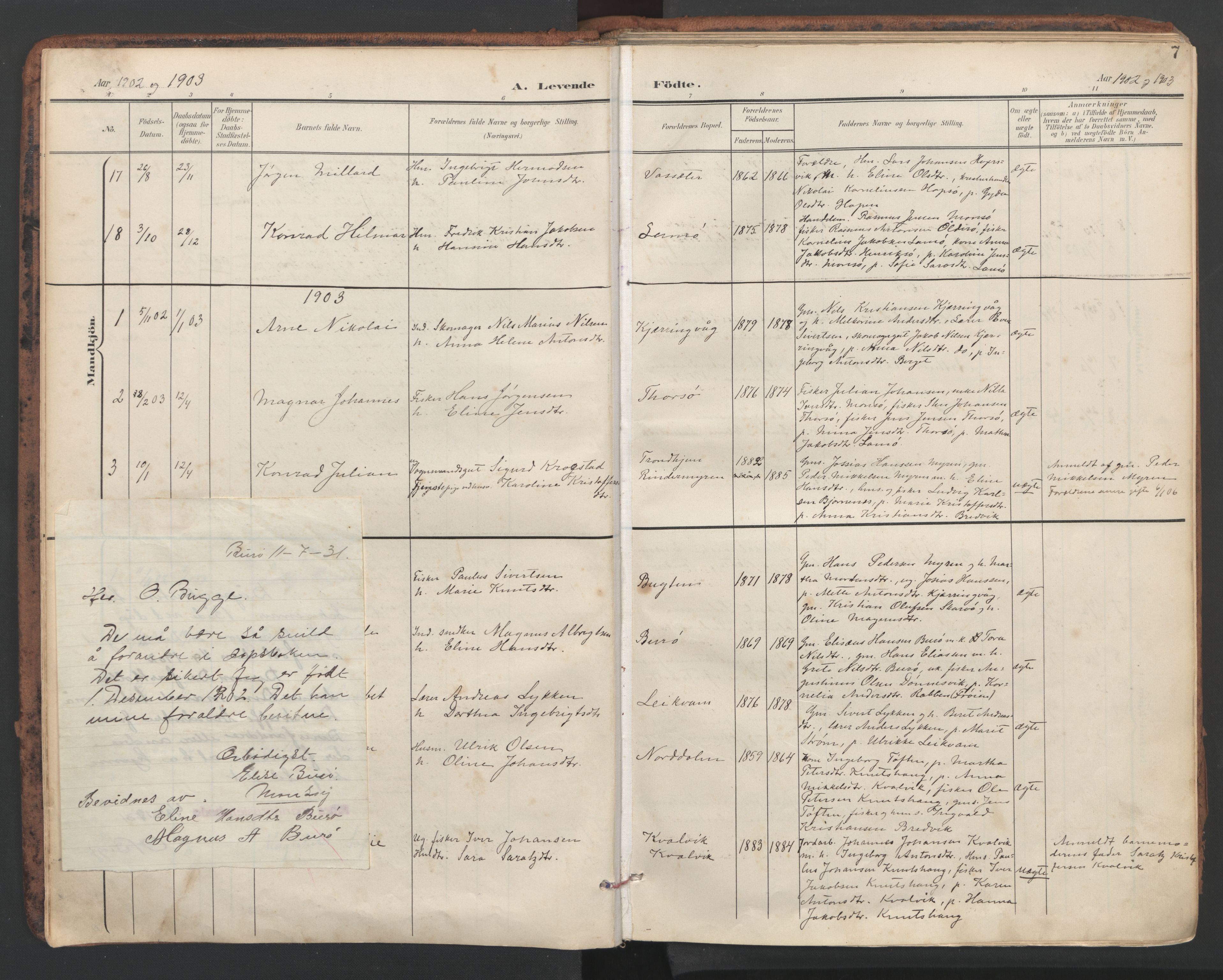 Ministerialprotokoller, klokkerbøker og fødselsregistre - Sør-Trøndelag, SAT/A-1456/634/L0537: Parish register (official) no. 634A13, 1896-1922, p. 7