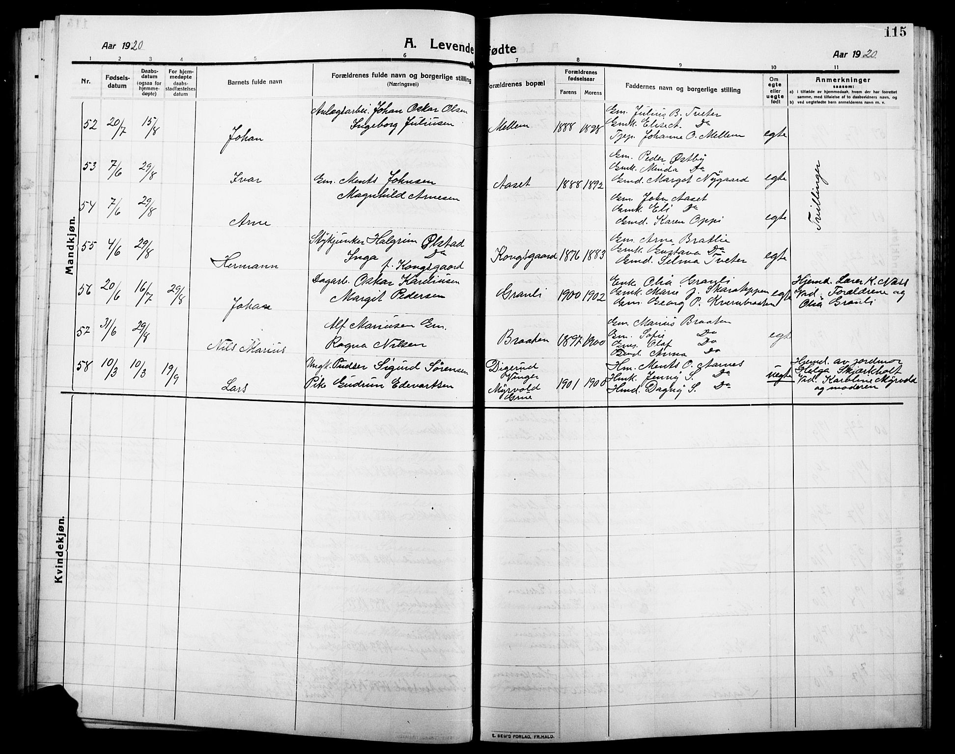 Grue prestekontor, AV/SAH-PREST-036/H/Ha/Hab/L0007: Parish register (copy) no. 7, 1910-1920, p. 115