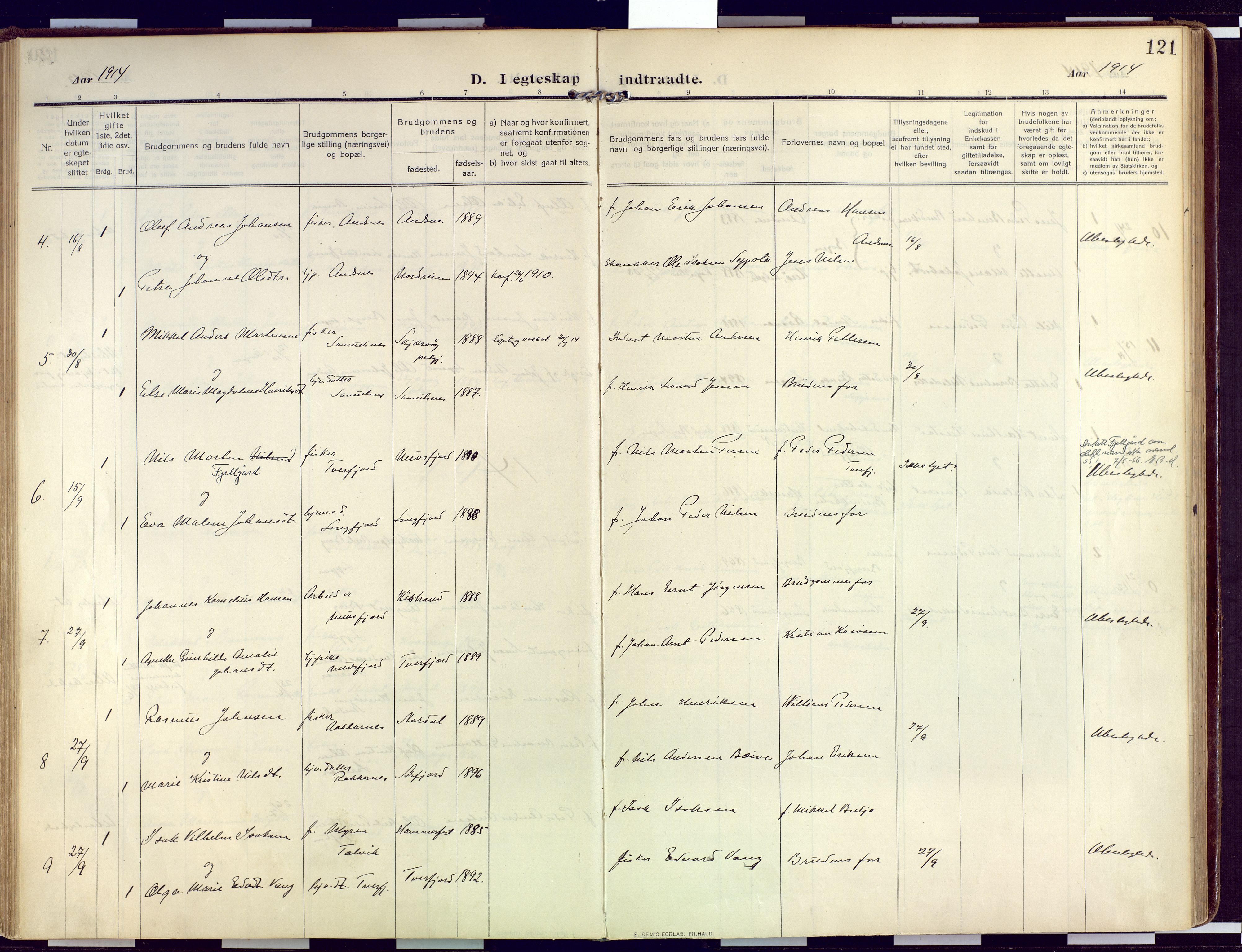 Loppa sokneprestkontor, SATØ/S-1339/H/Ha/L0011kirke: Parish register (official) no. 11, 1909-1919, p. 121