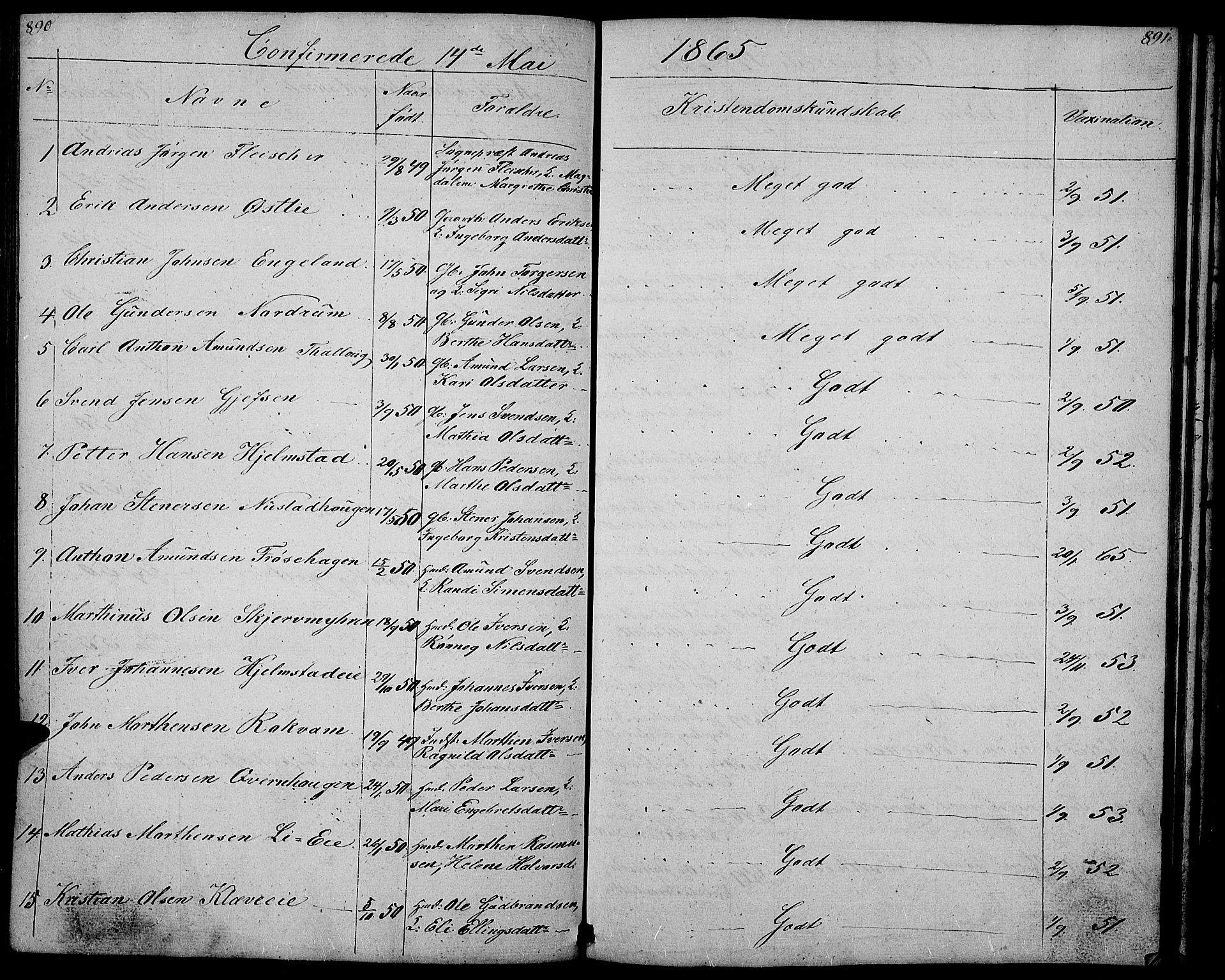 Gausdal prestekontor, SAH/PREST-090/H/Ha/Hab/L0004: Parish register (copy) no. 4, 1835-1870, p. 890-891