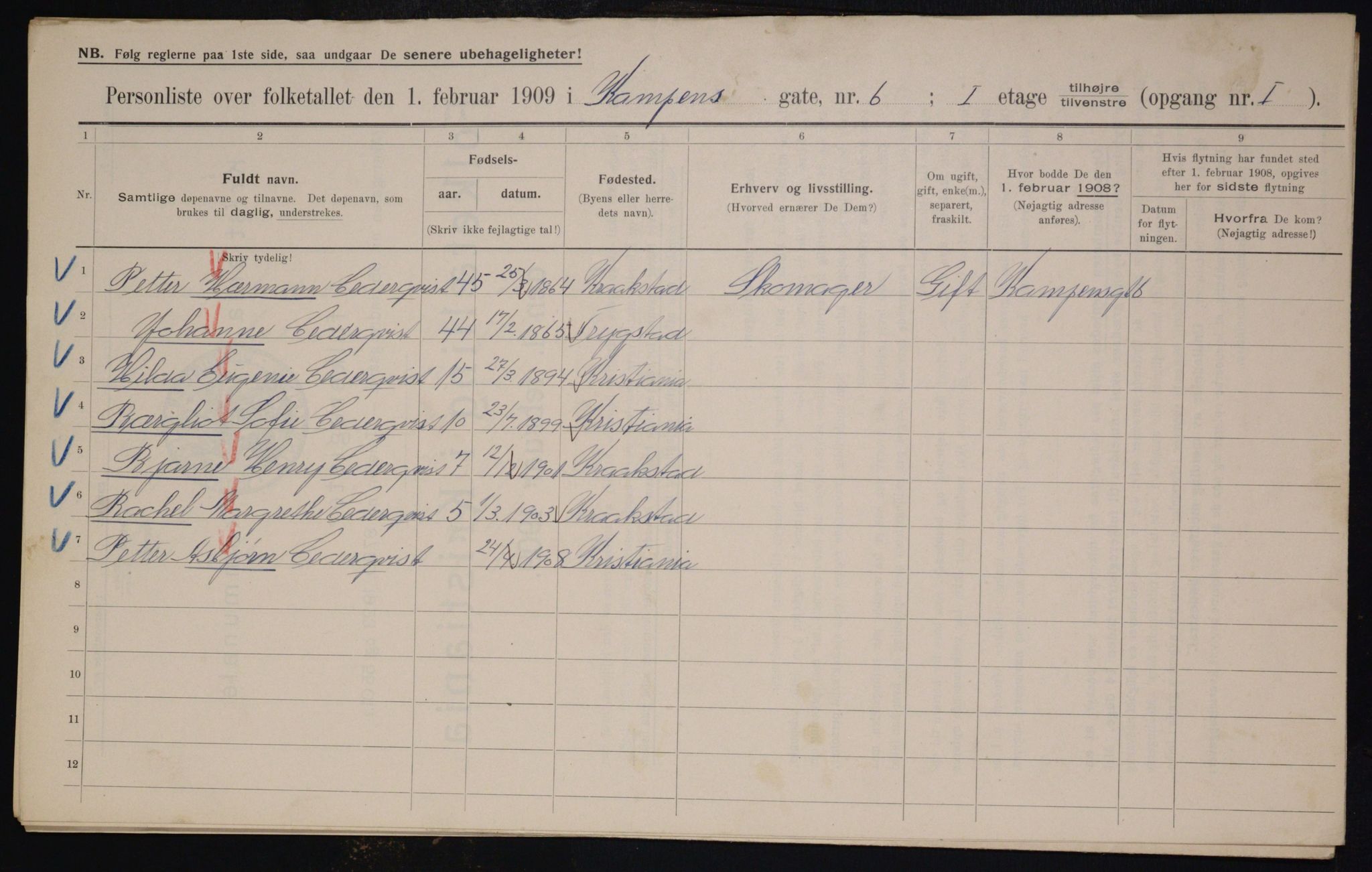 OBA, Municipal Census 1909 for Kristiania, 1909, p. 43599