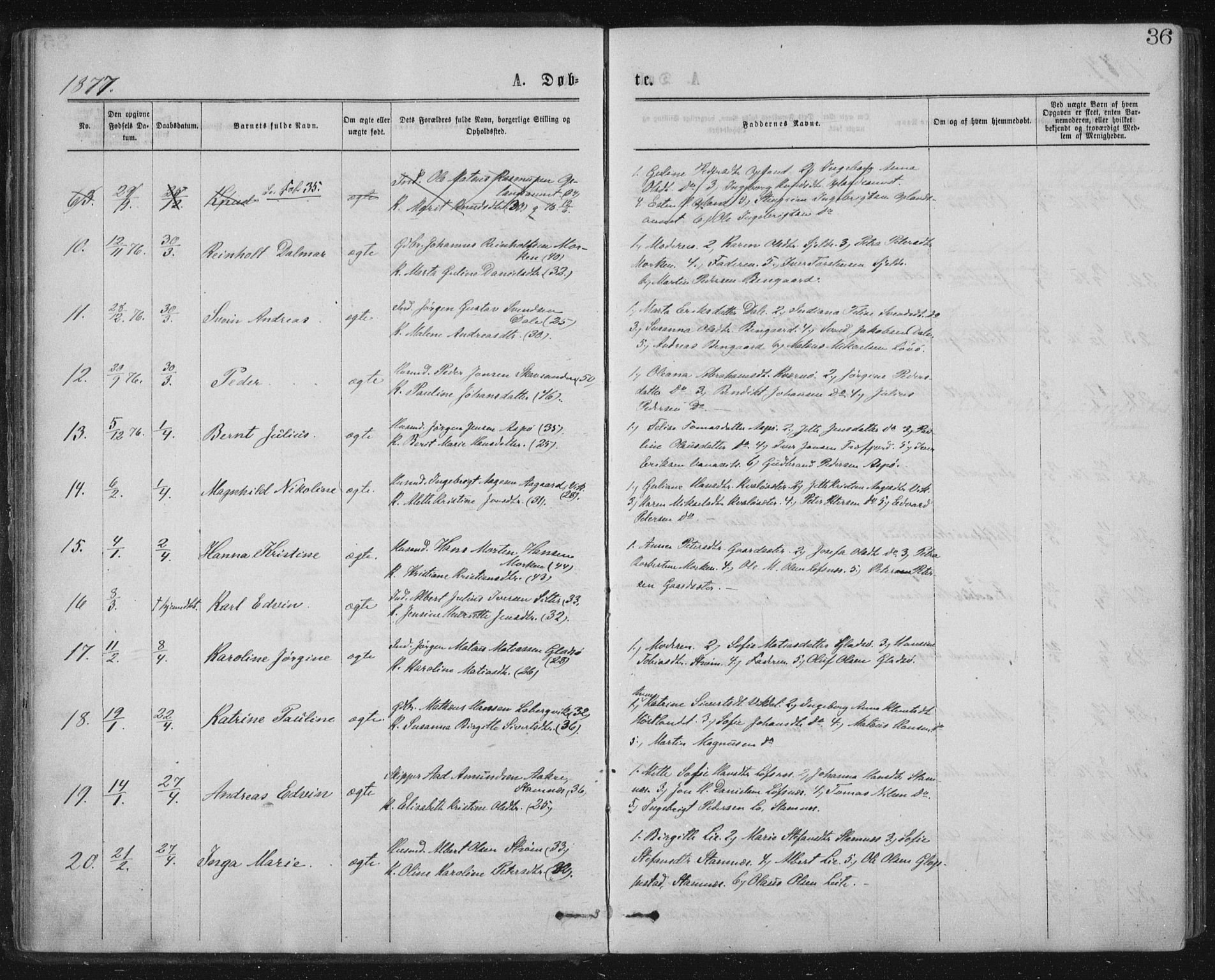 Ministerialprotokoller, klokkerbøker og fødselsregistre - Nord-Trøndelag, SAT/A-1458/771/L0596: Parish register (official) no. 771A03, 1870-1884, p. 36