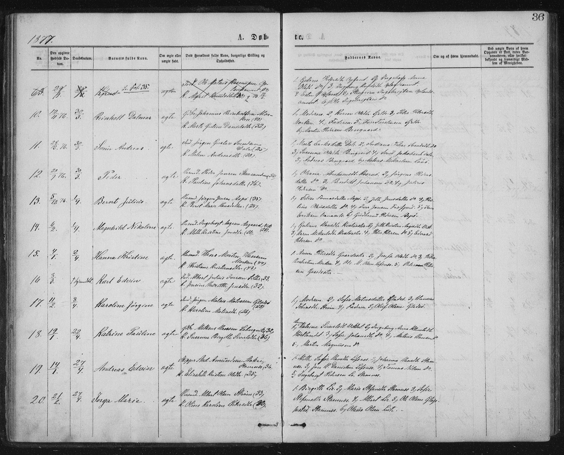 Ministerialprotokoller, klokkerbøker og fødselsregistre - Nord-Trøndelag, AV/SAT-A-1458/771/L0596: Parish register (official) no. 771A03, 1870-1884, p. 36