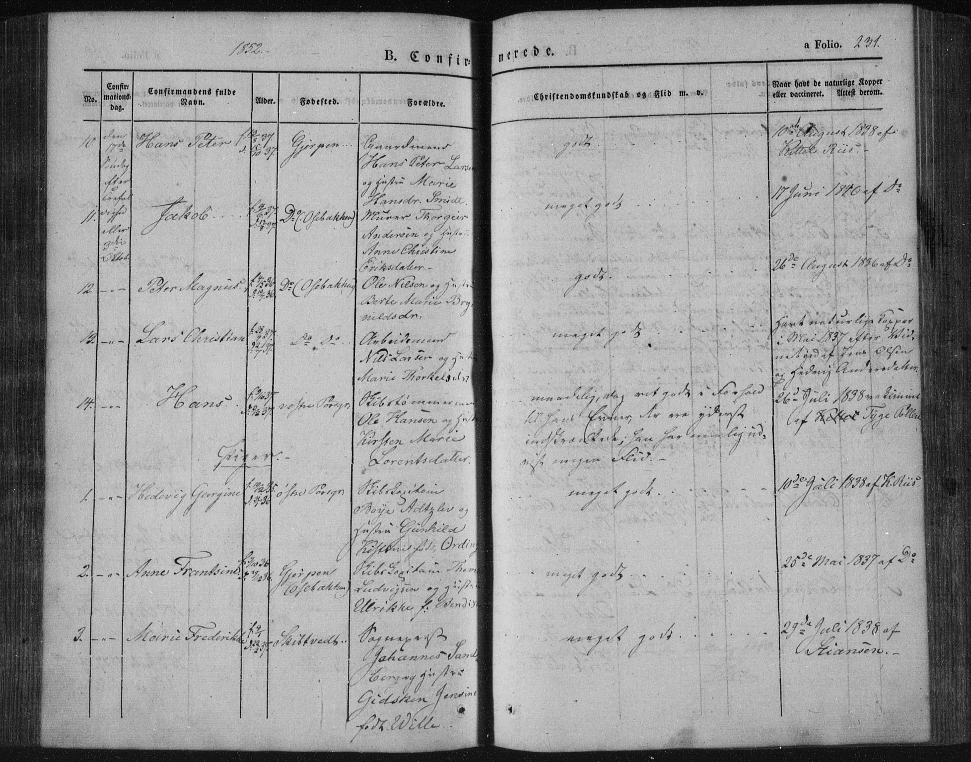 Porsgrunn kirkebøker , AV/SAKO-A-104/F/Fa/L0006: Parish register (official) no. 6, 1841-1857, p. 231