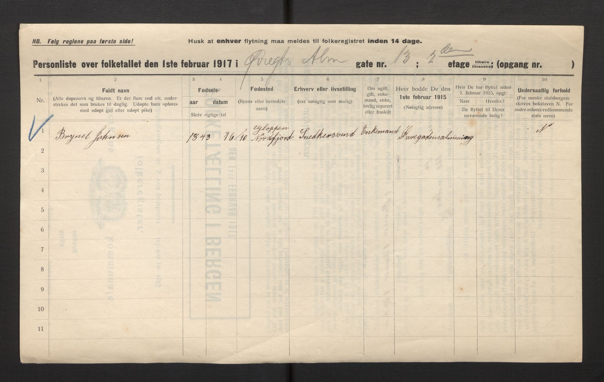 SAB, Municipal Census 1917 for Bergen, 1917, p. 46669