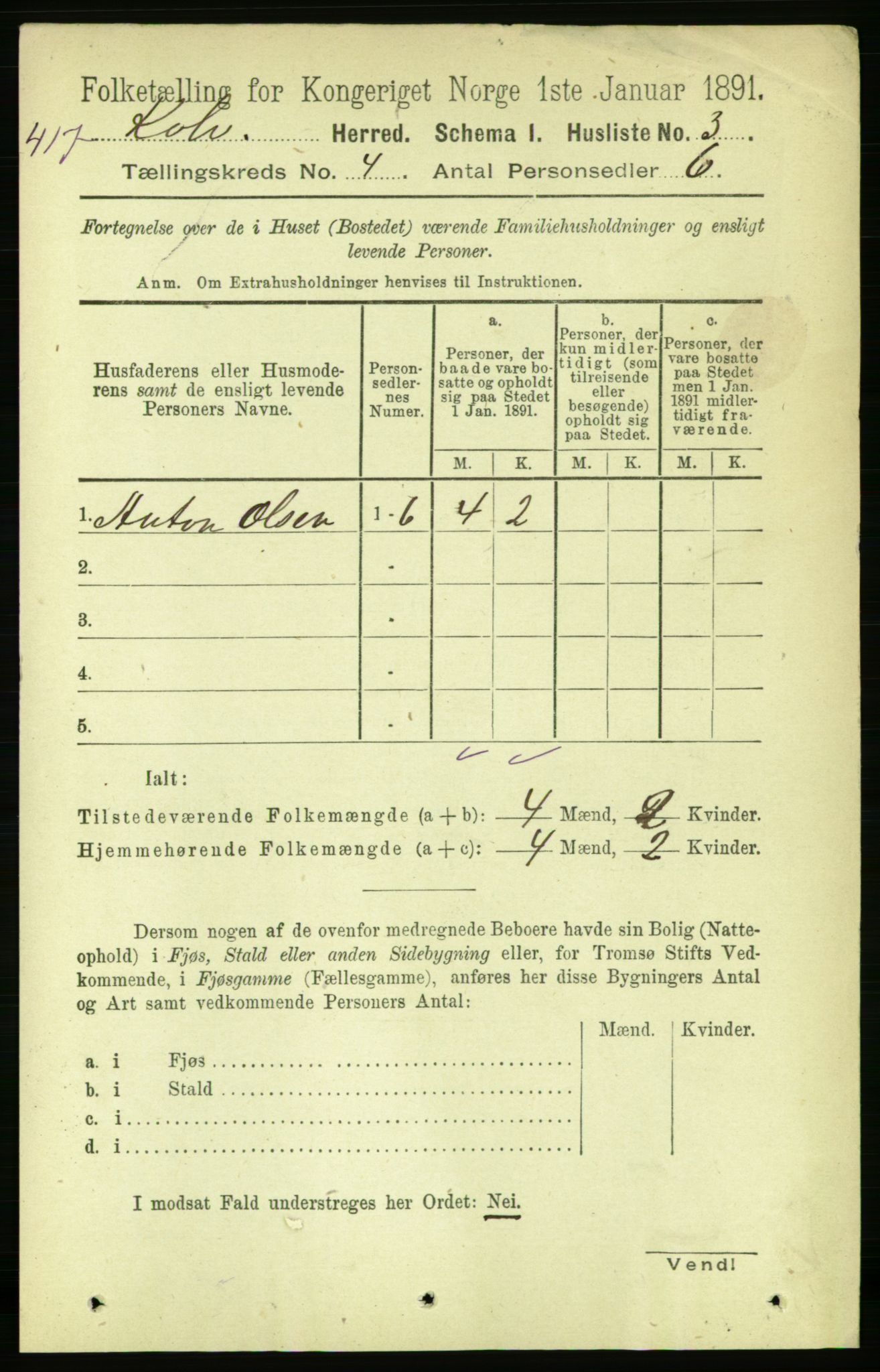 RA, 1891 census for 1752 Kolvereid, 1891, p. 1364