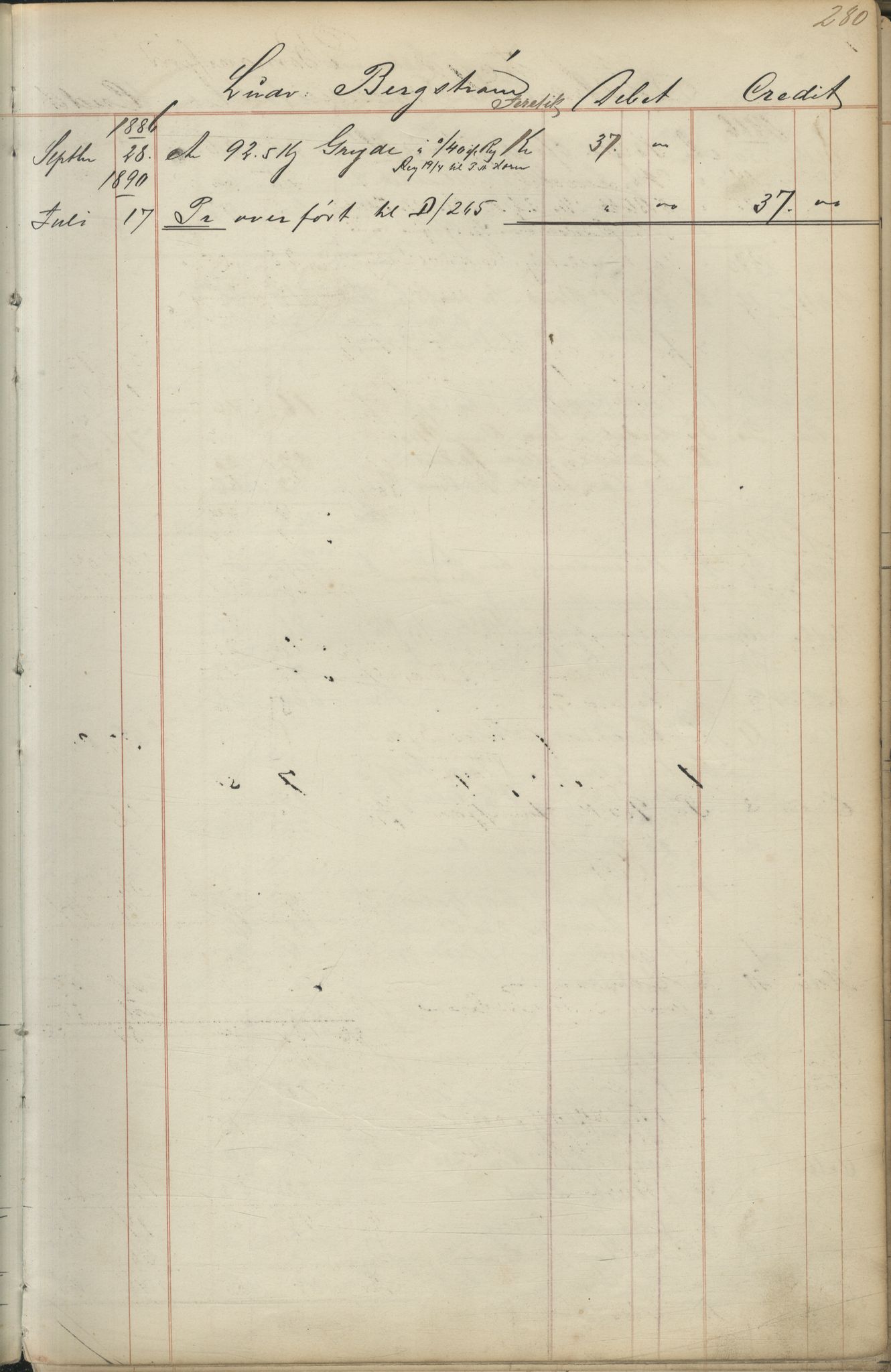 Brodtkorb handel A/S, VAMU/A-0001/F/Fc/L0001/0001: Konto for kvener og nordmenn på Kolahalvøya  / Conto for Kvæner og Nordmænd paa Russefinmarken No 1, 1868-1894, p. 280