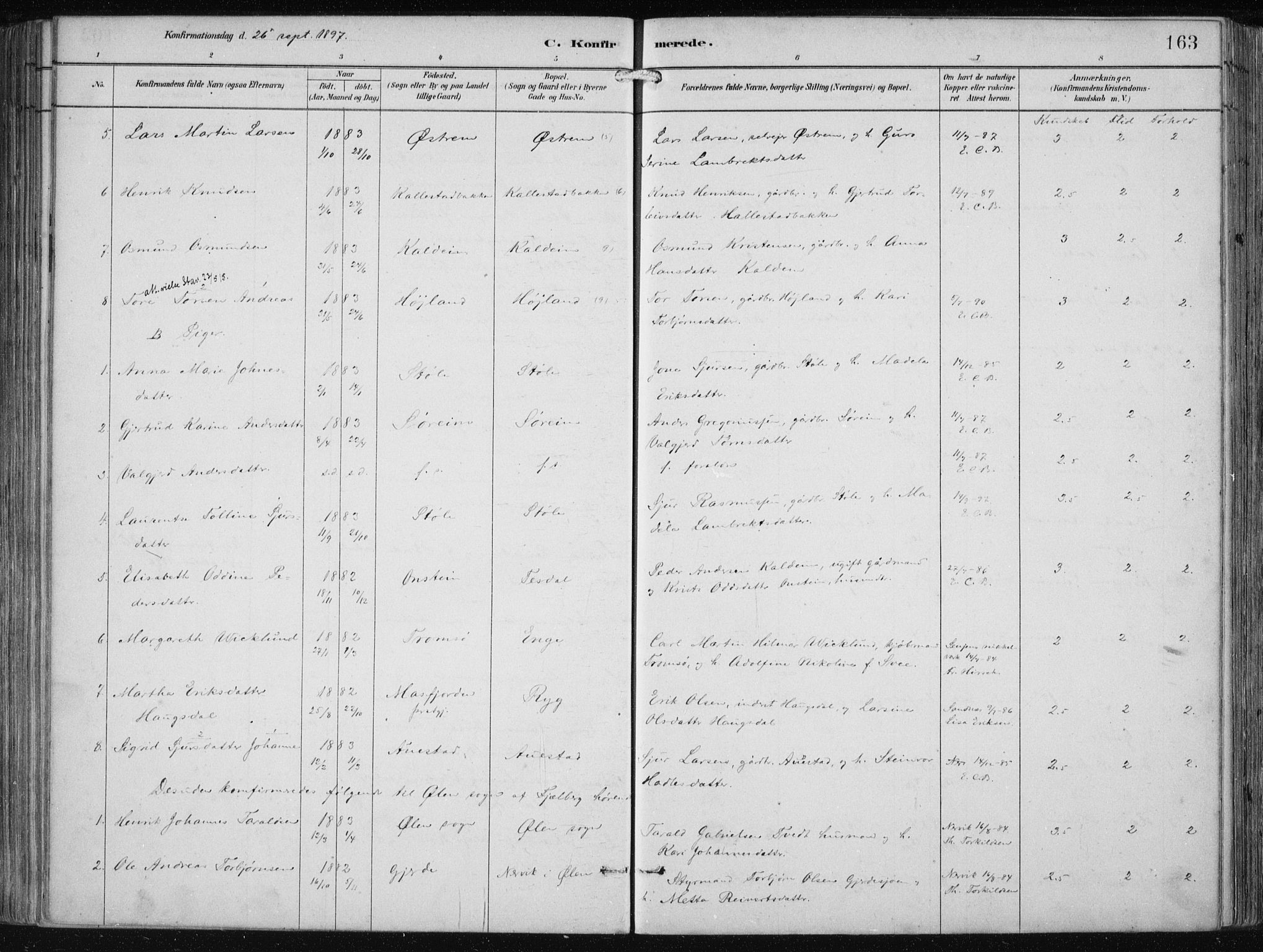 Etne sokneprestembete, AV/SAB-A-75001/H/Haa: Parish register (official) no. B  1, 1879-1919, p. 163