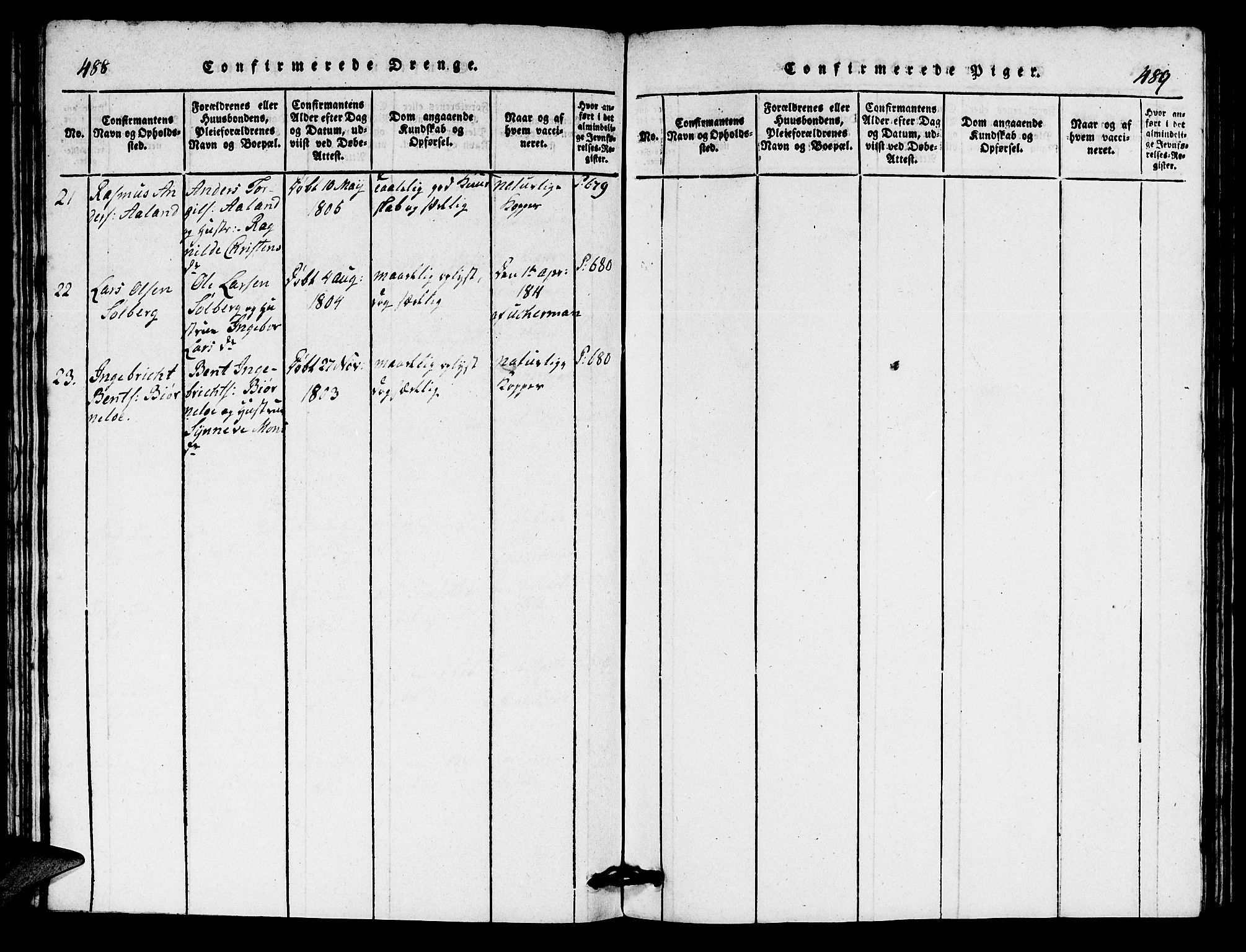 Innvik sokneprestembete, AV/SAB-A-80501: Parish register (copy) no. A 1, 1816-1820, p. 488-489