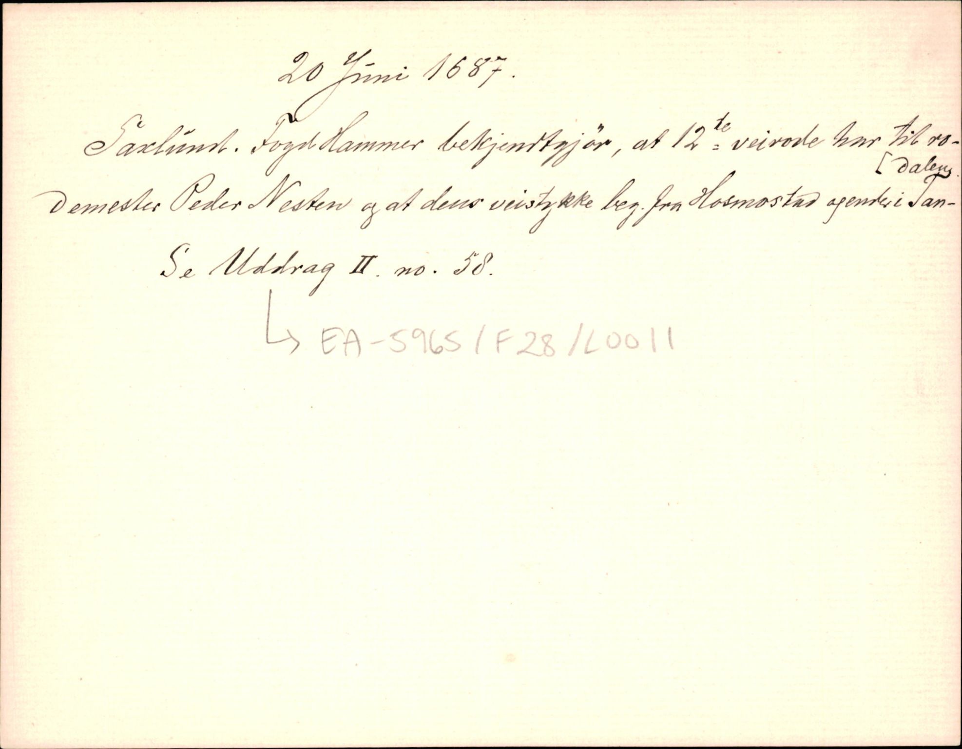 Riksarkivets diplomsamling, AV/RA-EA-5965/F35/F35d/L0005: Innlånte diplomer, seddelregister, 1661-1690, p. 530