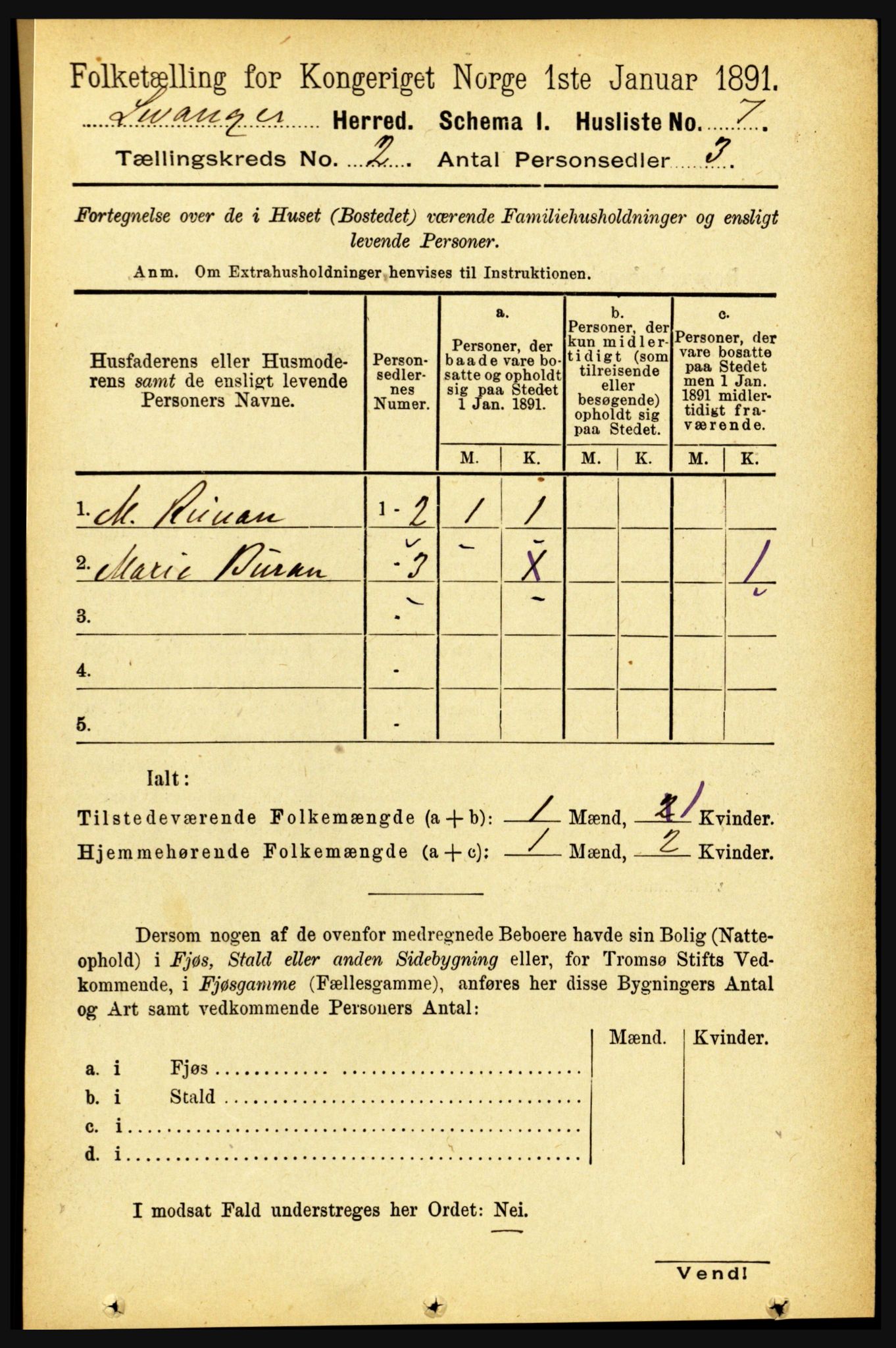 RA, 1891 census for 1720 Levanger, 1891, p. 748