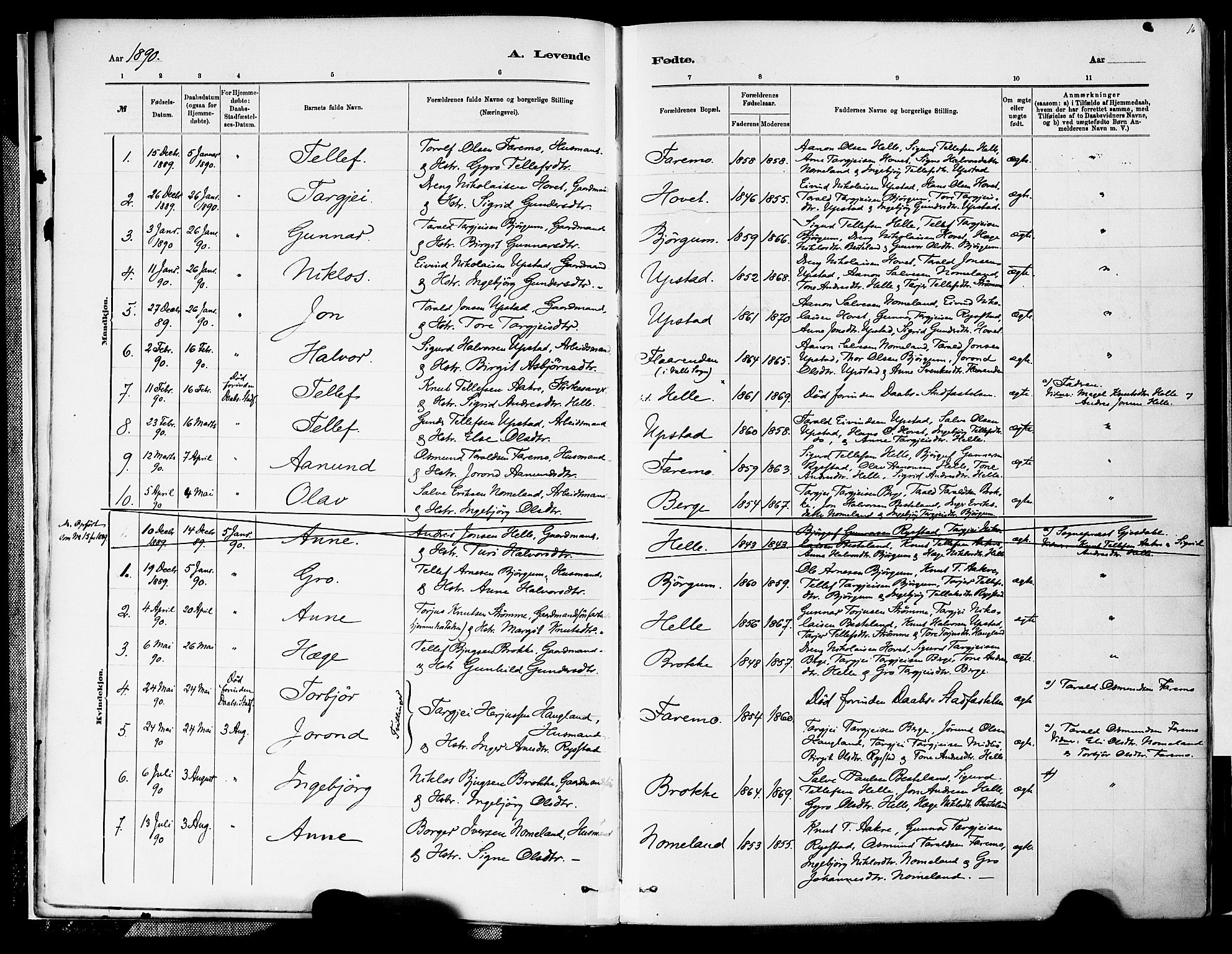 Valle sokneprestkontor, SAK/1111-0044/F/Fa/Fab/L0001: Parish register (official) no. A 1, 1882-1910, p. 16