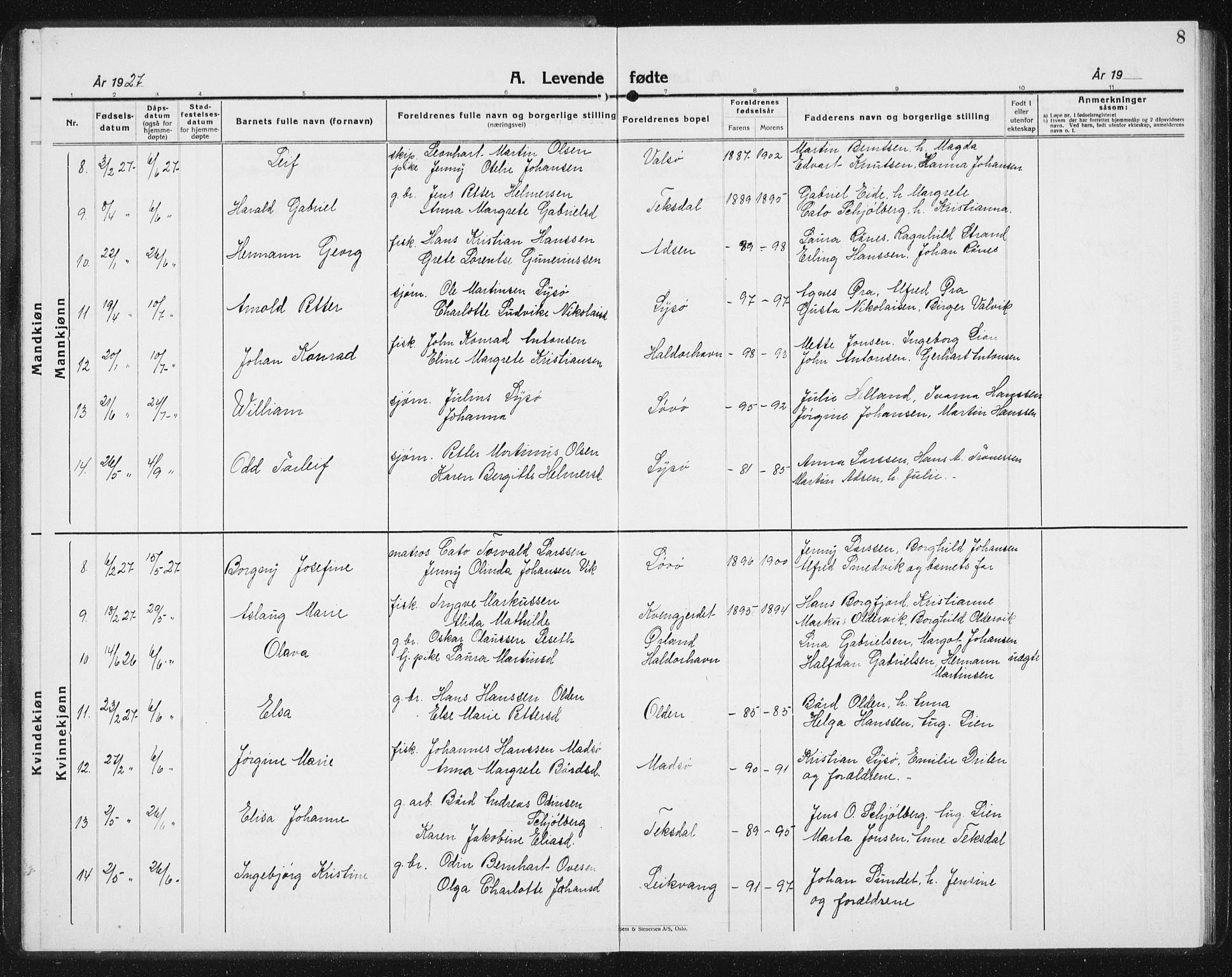 Ministerialprotokoller, klokkerbøker og fødselsregistre - Sør-Trøndelag, SAT/A-1456/654/L0667: Parish register (copy) no. 654C03, 1924-1939, p. 8