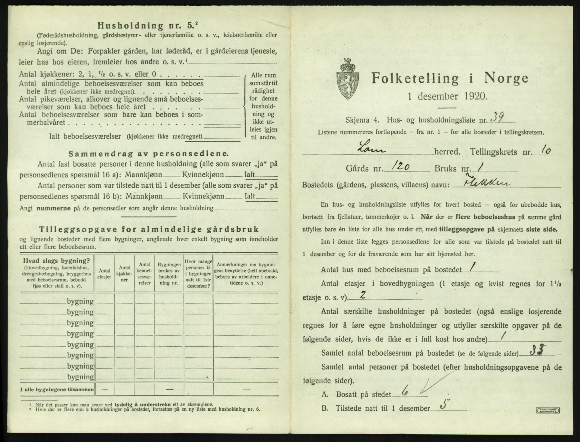 SAH, 1920 census for Lom, 1920, p. 920