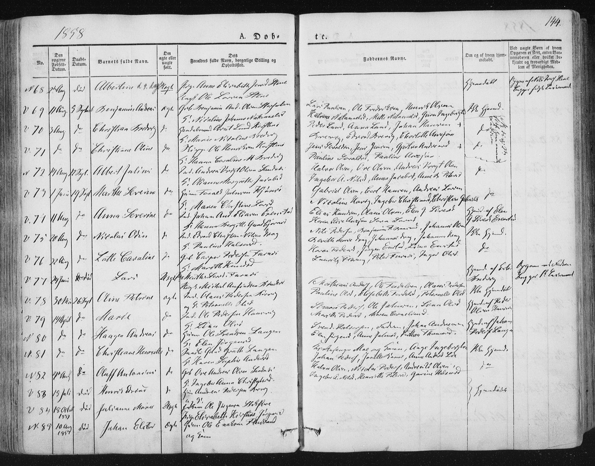 Ministerialprotokoller, klokkerbøker og fødselsregistre - Nord-Trøndelag, AV/SAT-A-1458/784/L0669: Parish register (official) no. 784A04, 1829-1859, p. 144