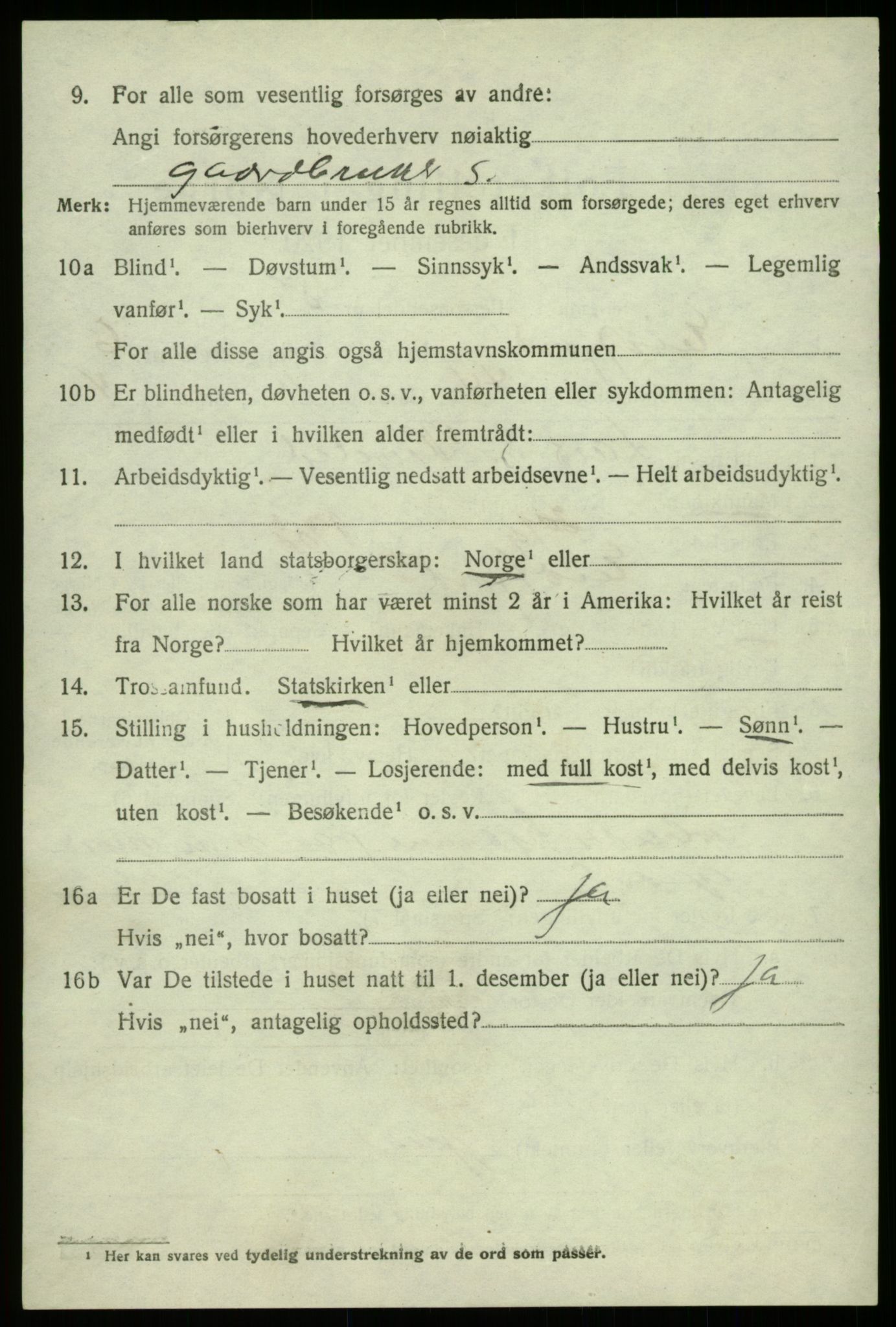 SAB, 1920 census for Eidfjord, 1920, p. 2291