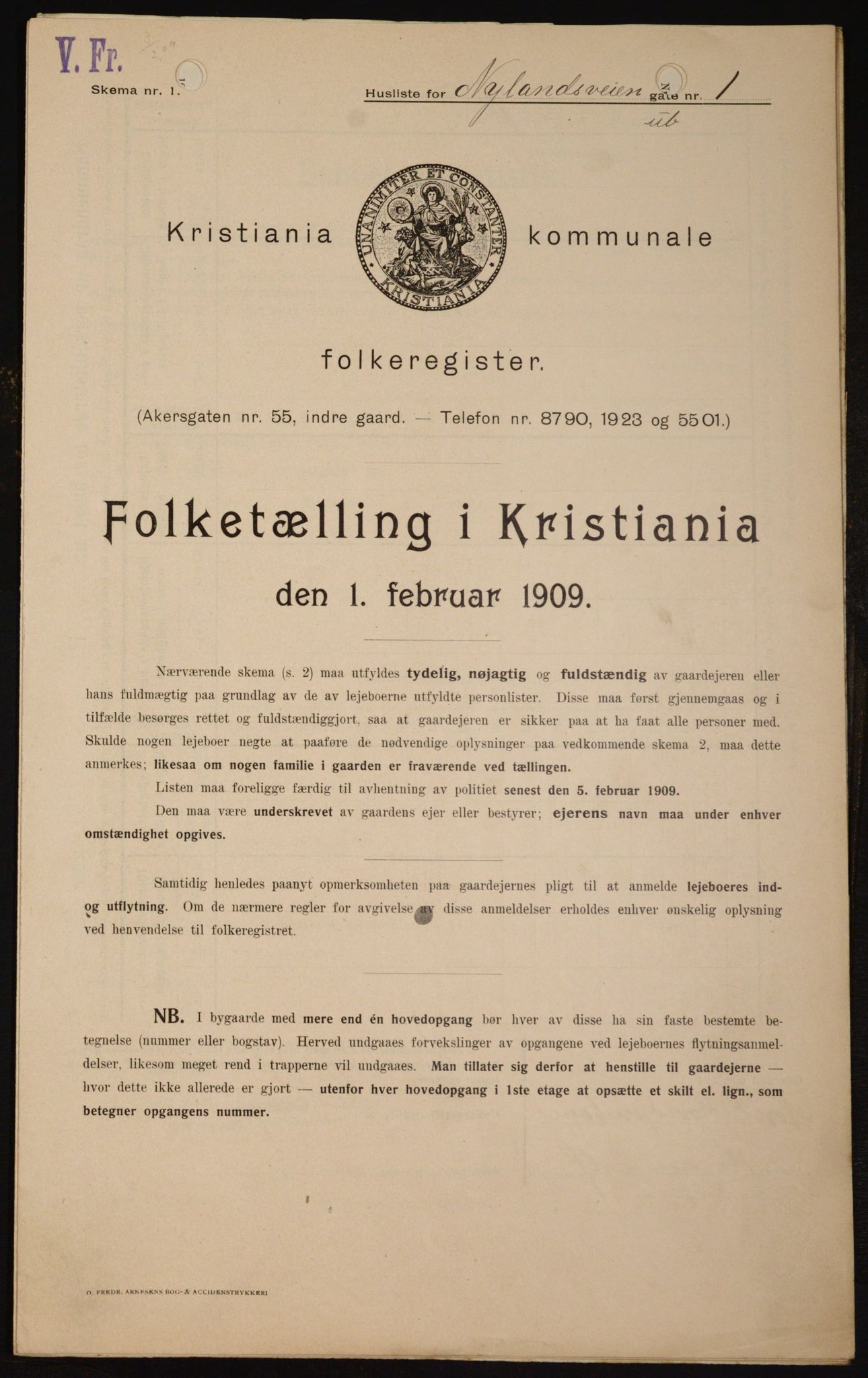 OBA, Municipal Census 1909 for Kristiania, 1909, p. 67055