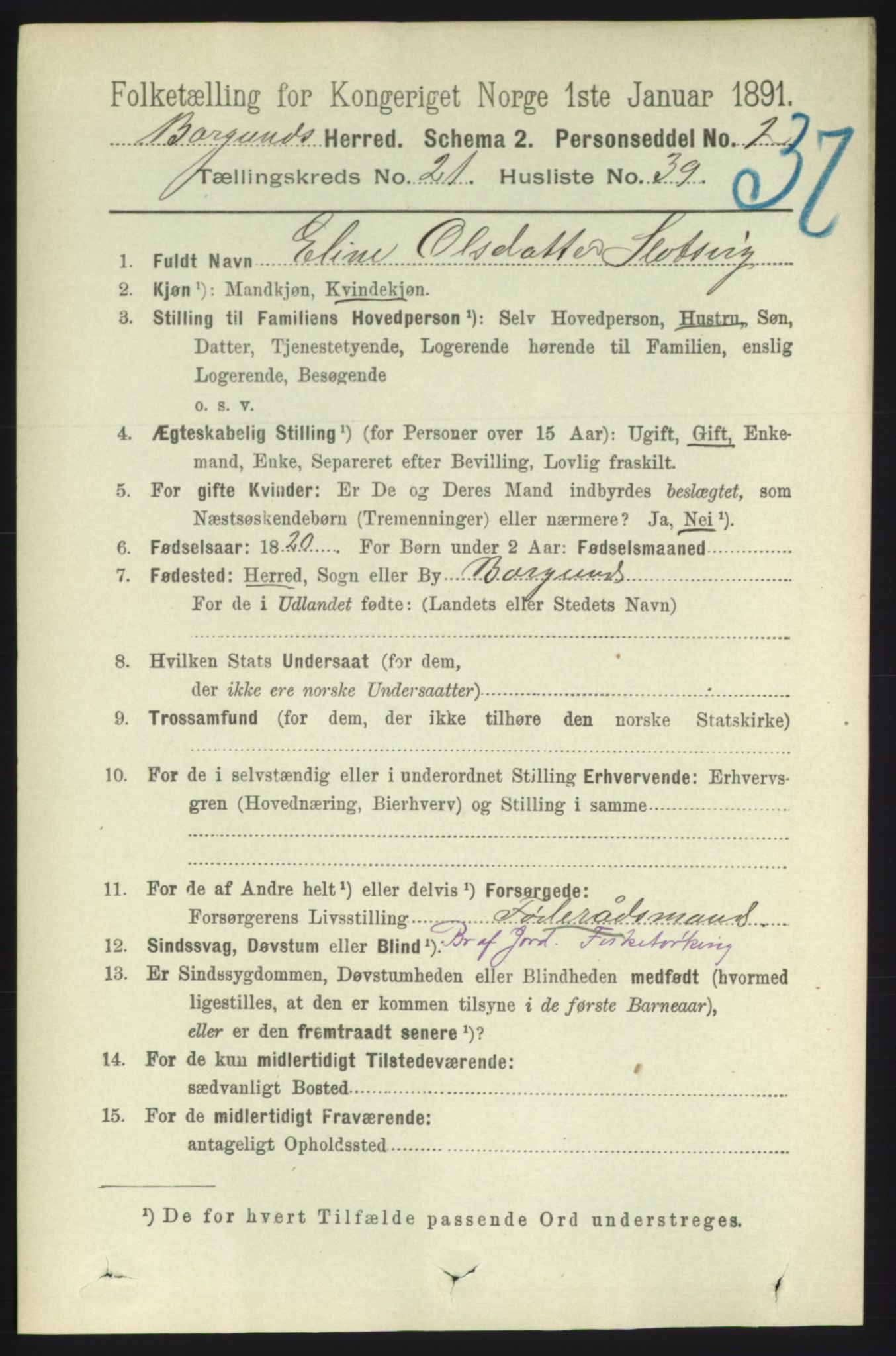 RA, 1891 census for 1531 Borgund, 1891, p. 6587