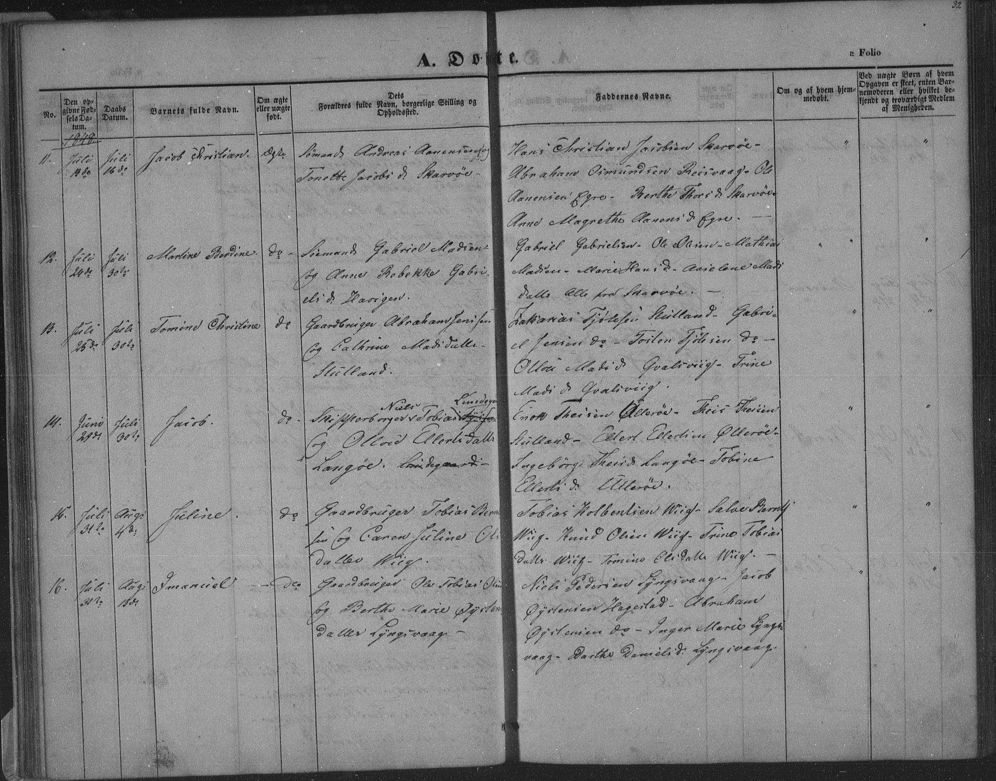 Herad sokneprestkontor, AV/SAK-1111-0018/F/Fa/Fab/L0003: Parish register (official) no. A 3, 1844-1853, p. 32