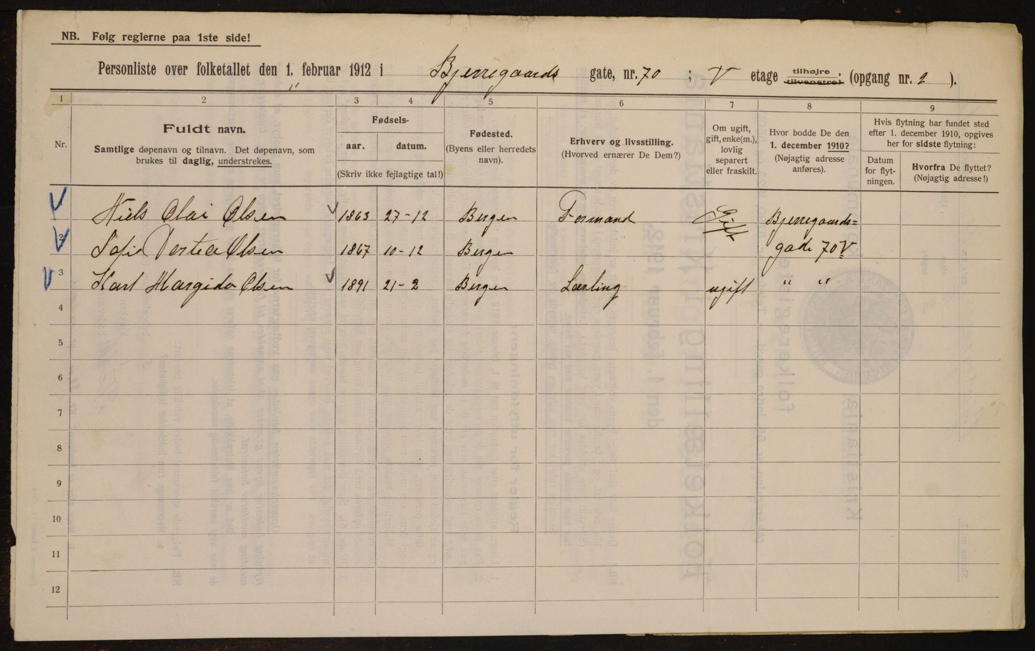 OBA, Municipal Census 1912 for Kristiania, 1912, p. 6276