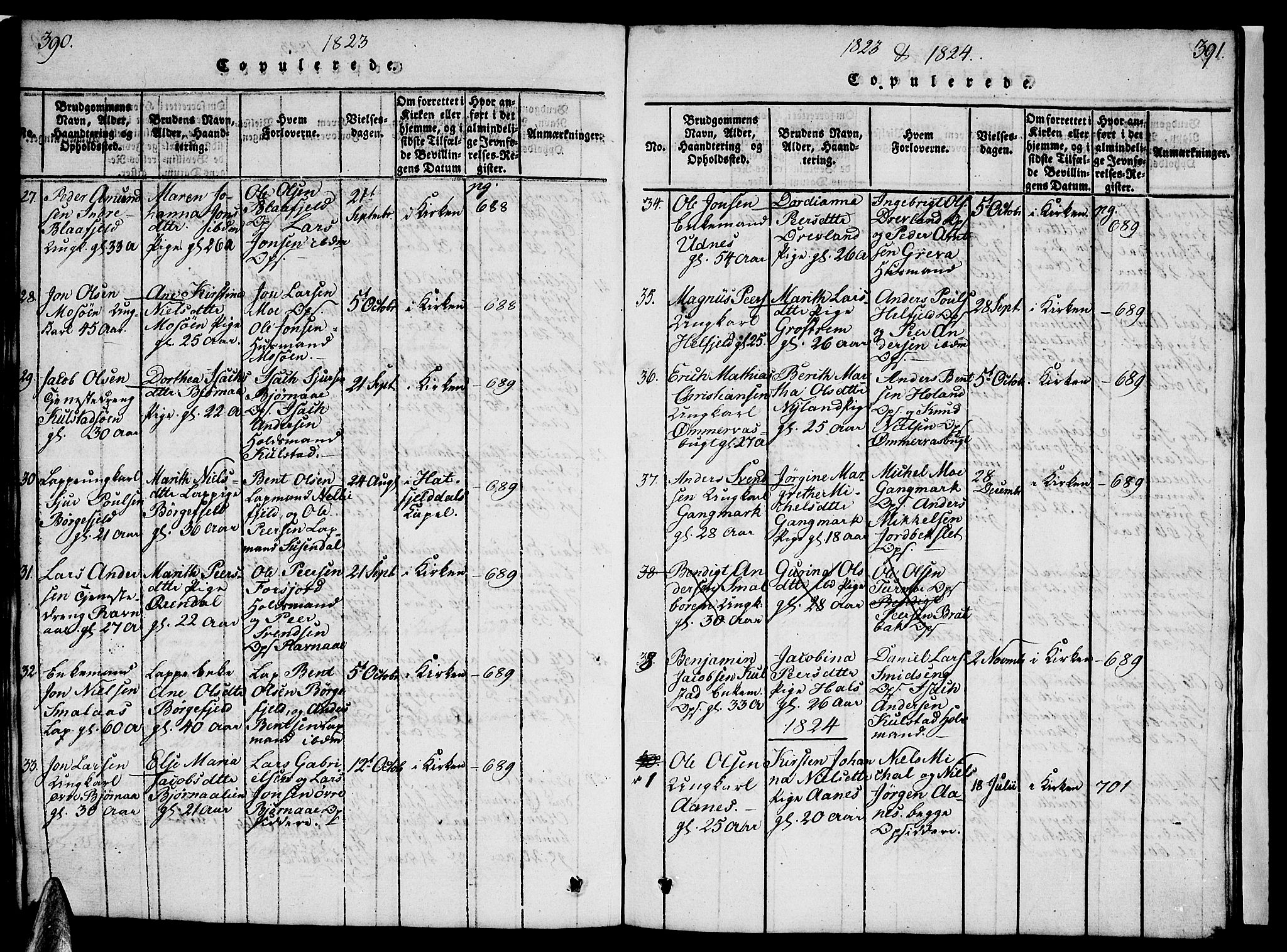 Ministerialprotokoller, klokkerbøker og fødselsregistre - Nordland, AV/SAT-A-1459/820/L0299: Parish register (copy) no. 820C01, 1820-1825, p. 390-391