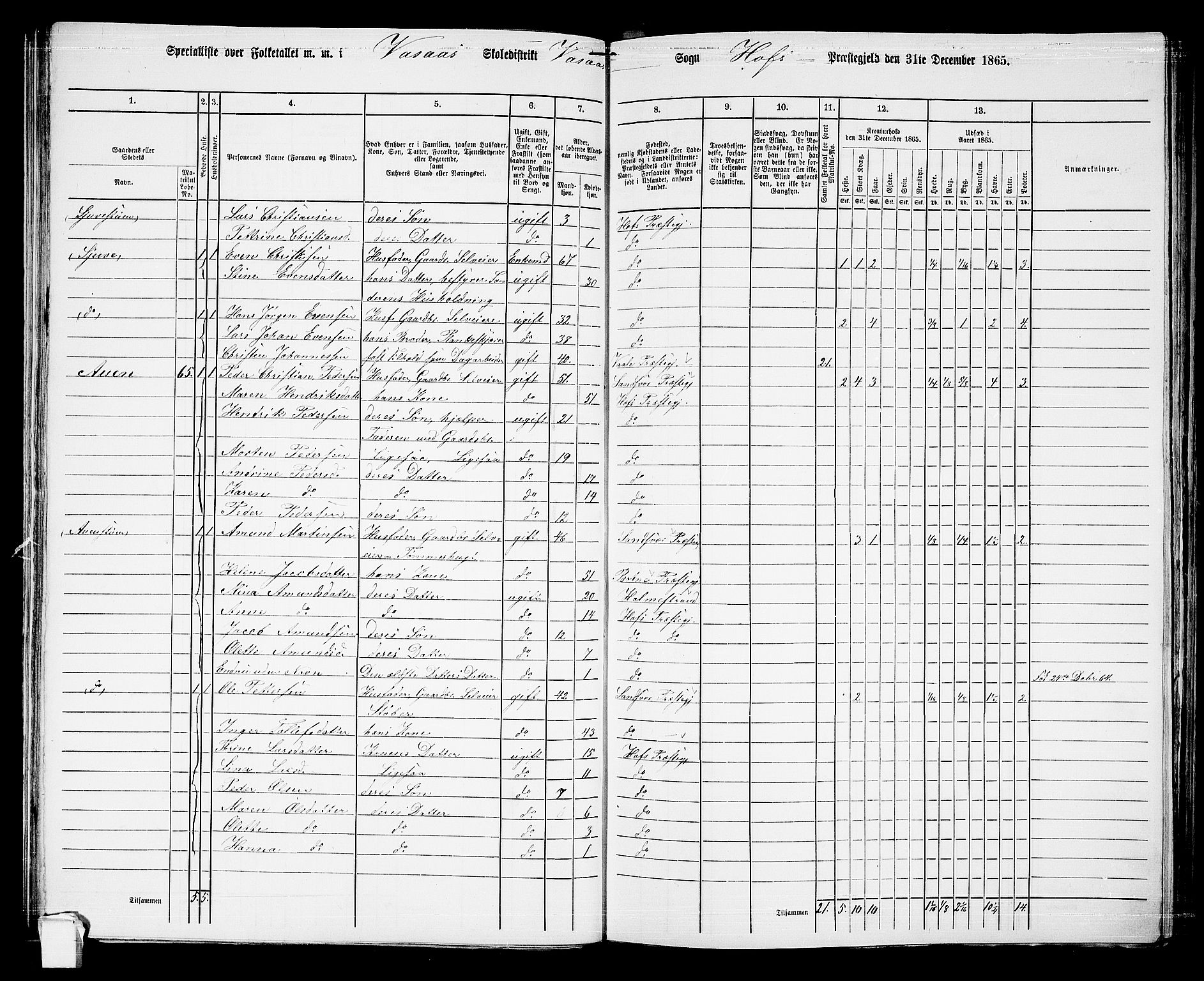 RA, 1865 census for Hof, 1865, p. 75