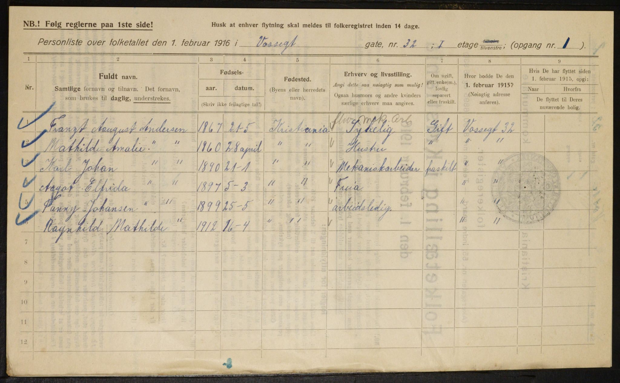 OBA, Municipal Census 1916 for Kristiania, 1916, p. 129197