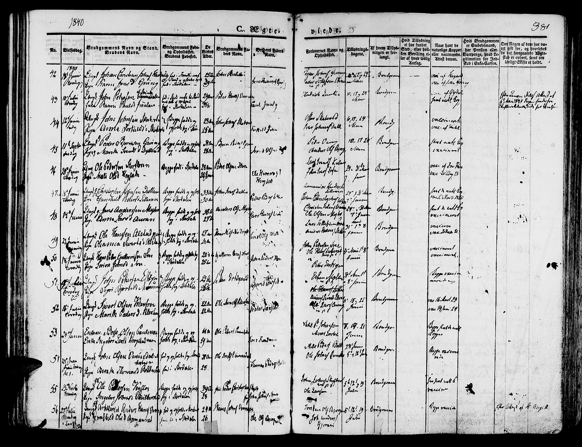 Ministerialprotokoller, klokkerbøker og fødselsregistre - Nord-Trøndelag, SAT/A-1458/709/L0072: Parish register (official) no. 709A12, 1833-1844, p. 381