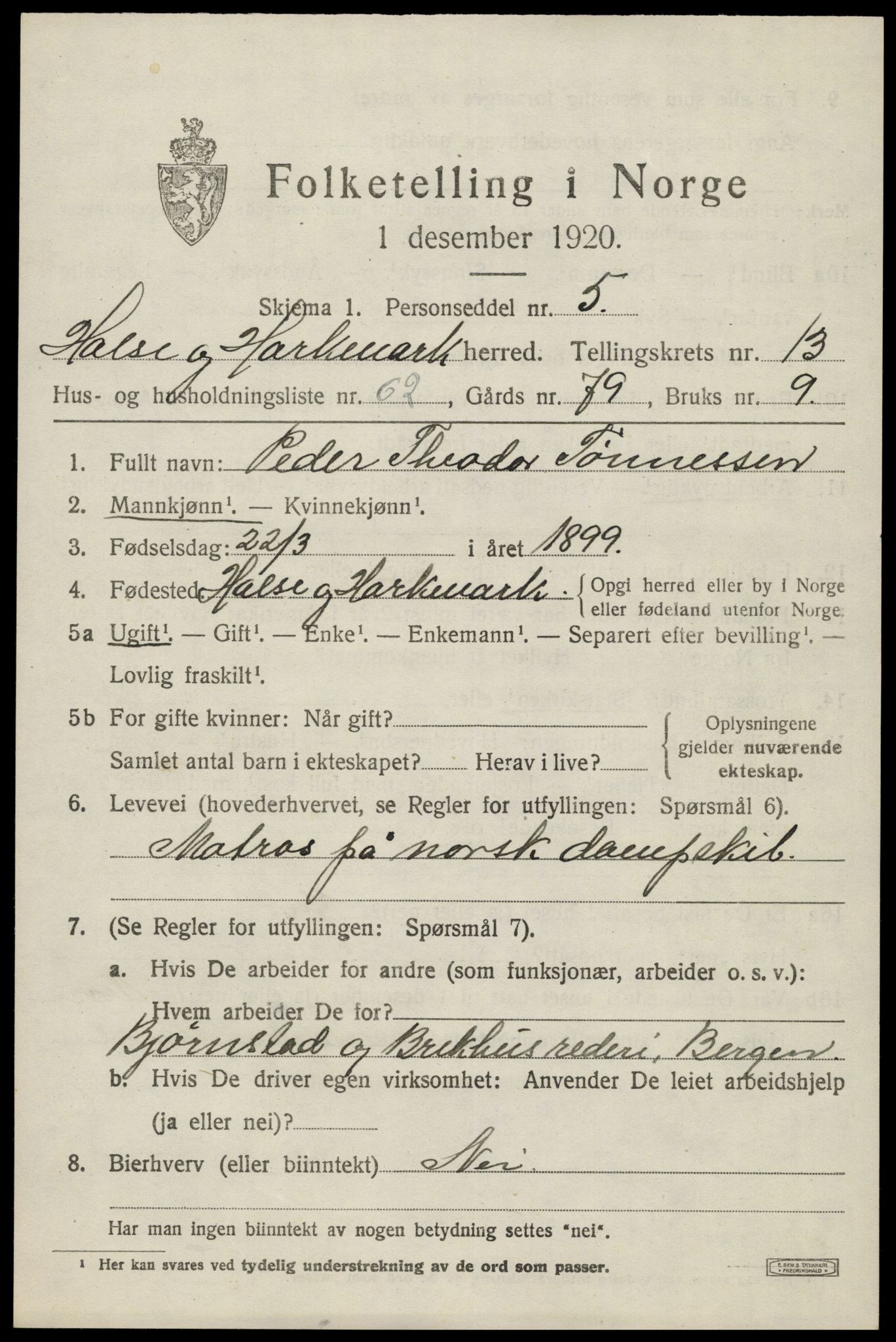 SAK, 1920 census for Halse og Harkmark, 1920, p. 7591