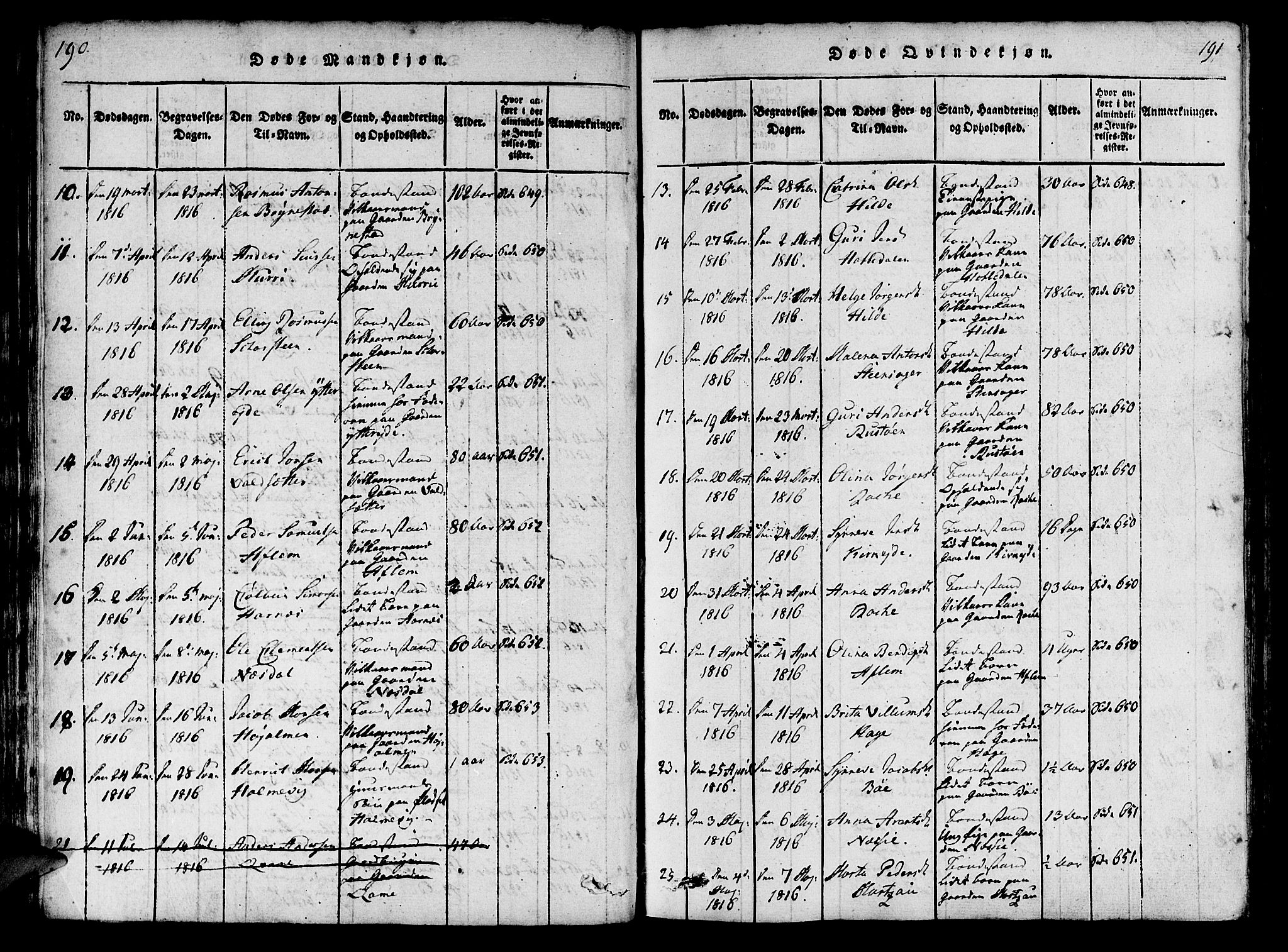 Innvik sokneprestembete, AV/SAB-A-80501: Parish register (official) no. A 2, 1816-1821, p. 190-191