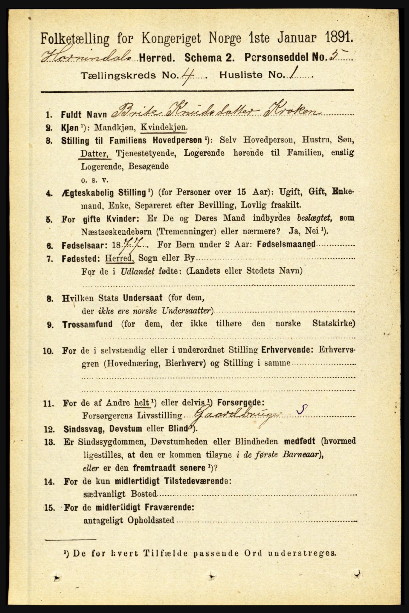 RA, 1891 census for 1444 Hornindal, 1891, p. 869