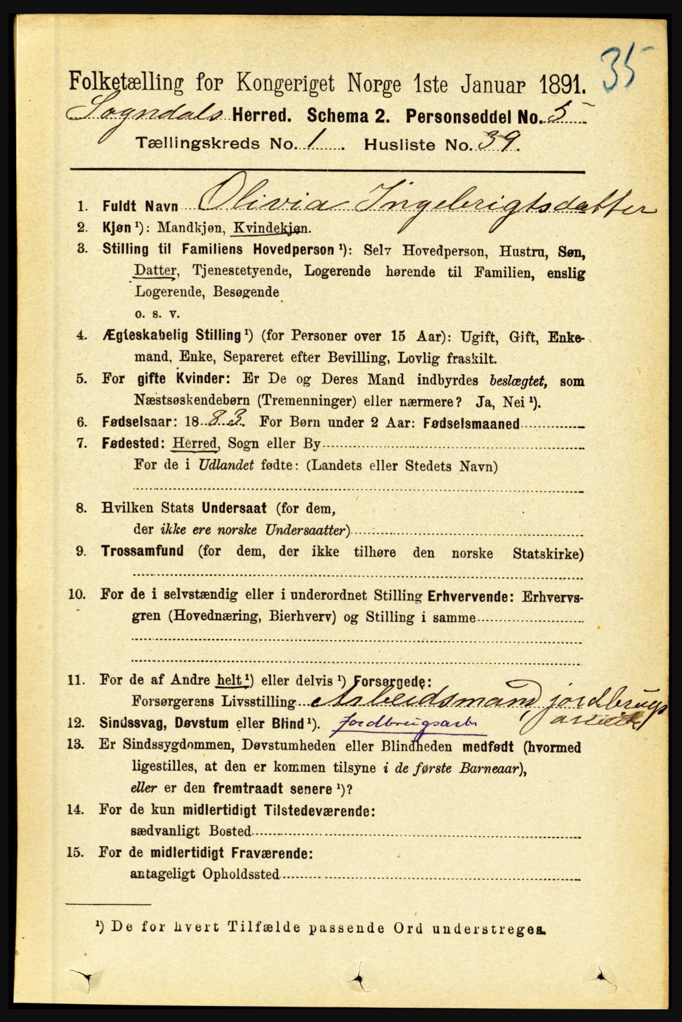 RA, 1891 census for 1420 Sogndal, 1891, p. 304