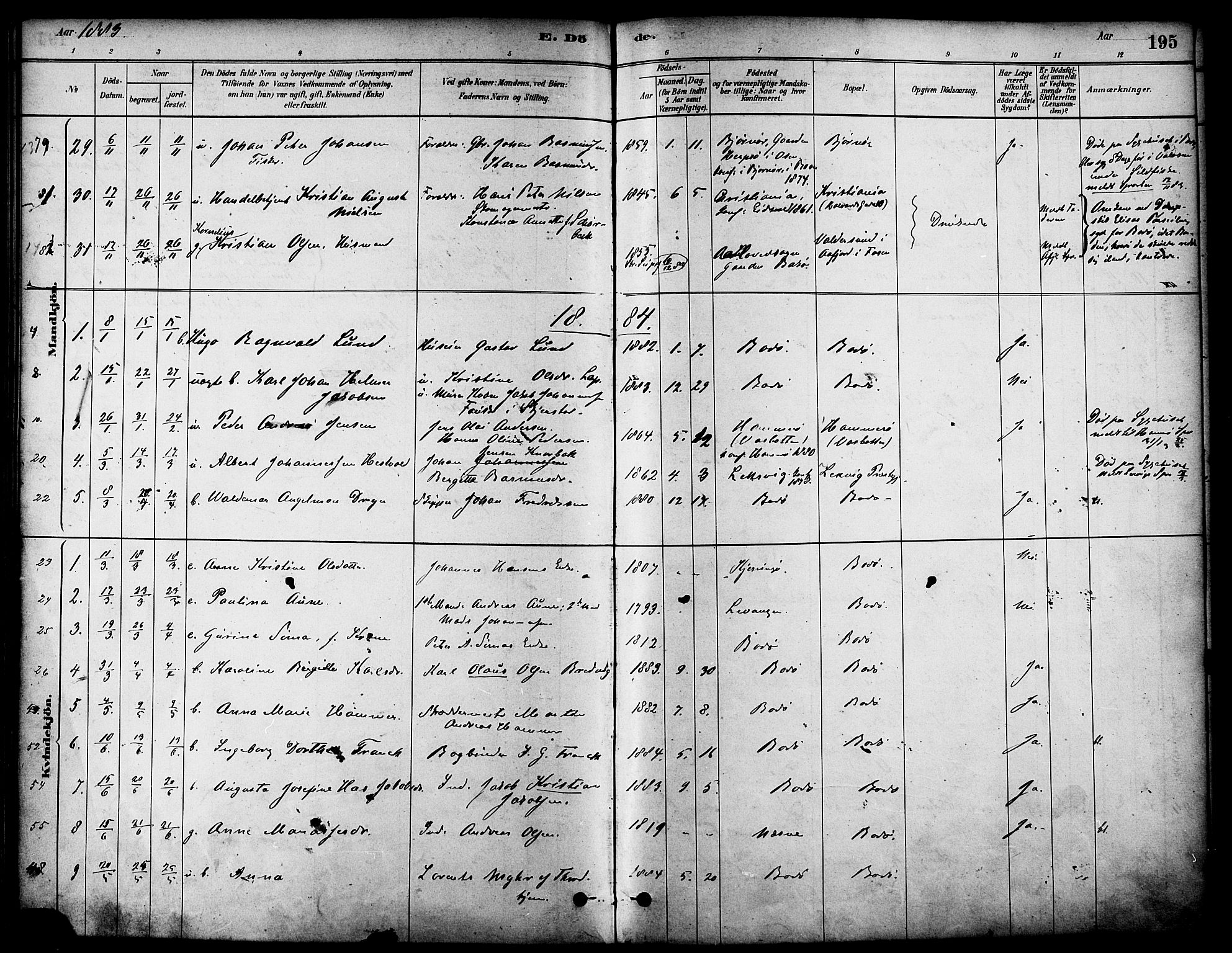 Ministerialprotokoller, klokkerbøker og fødselsregistre - Nordland, AV/SAT-A-1459/801/L0030: Parish register (copy) no. 801C05, 1879-1887, p. 195