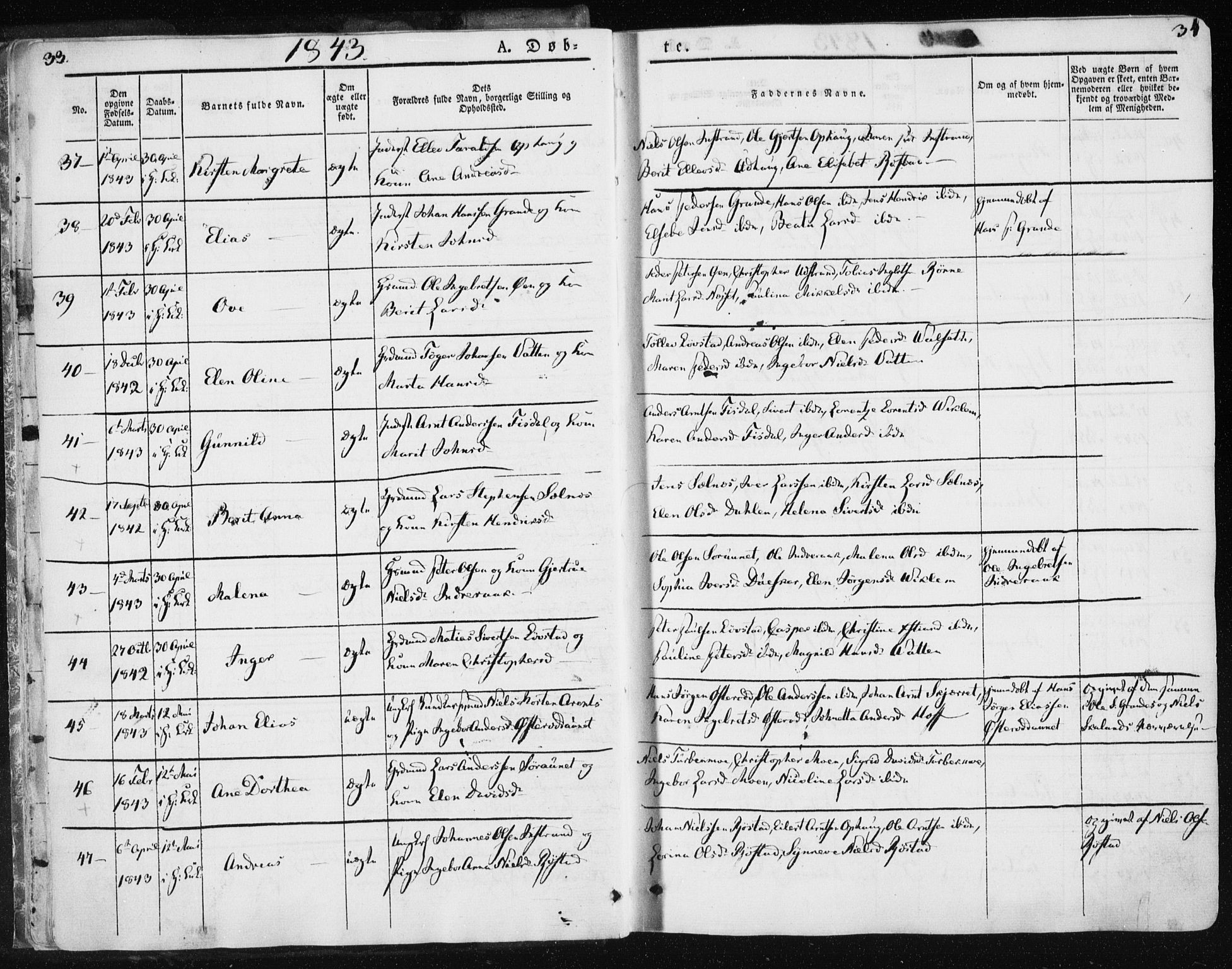 Ministerialprotokoller, klokkerbøker og fødselsregistre - Sør-Trøndelag, AV/SAT-A-1456/659/L0736: Parish register (official) no. 659A06, 1842-1856, p. 33-34