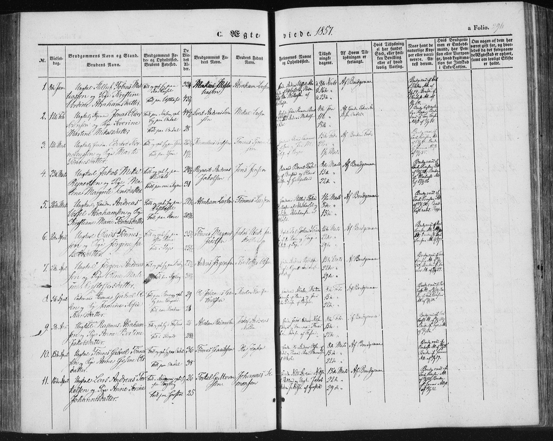 Lista sokneprestkontor, AV/SAK-1111-0027/F/Fa/L0010: Parish register (official) no. A 10, 1846-1861, p. 296