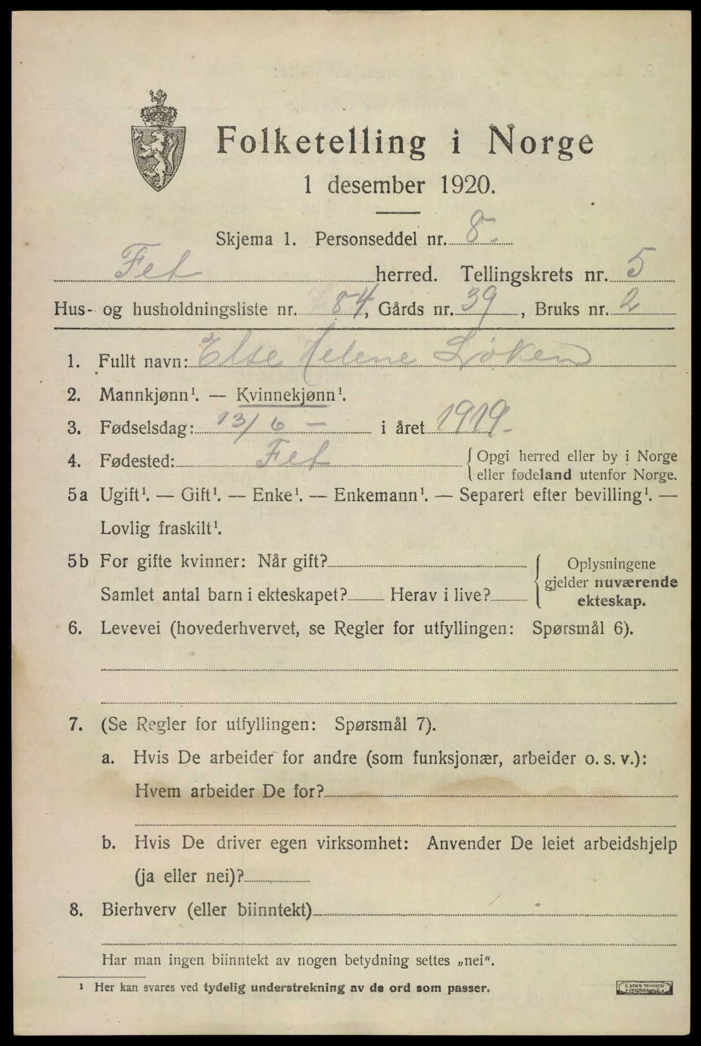 SAO, 1920 census for Fet, 1920, p. 6962