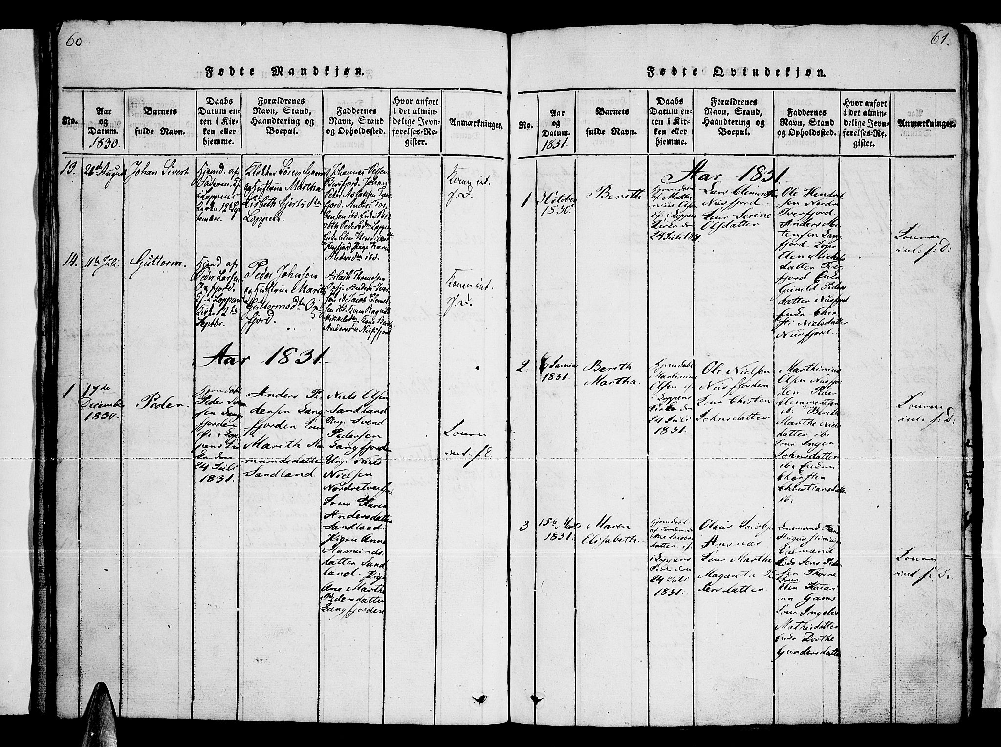Loppa sokneprestkontor, SATØ/S-1339/H/Hb/L0001klokker: Parish register (copy) no. 1, 1820-1849, p. 60-61