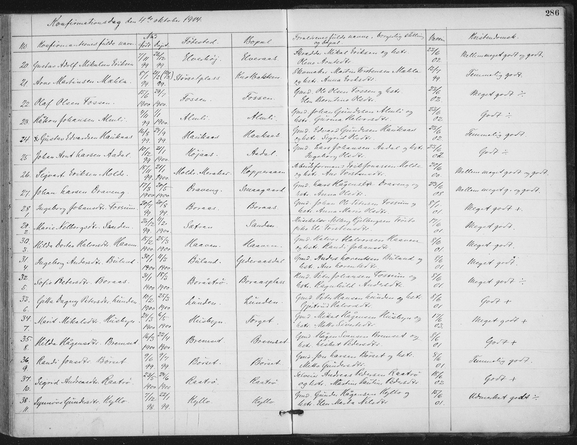Ministerialprotokoller, klokkerbøker og fødselsregistre - Nord-Trøndelag, SAT/A-1458/703/L0031: Parish register (official) no. 703A04, 1893-1914, p. 286