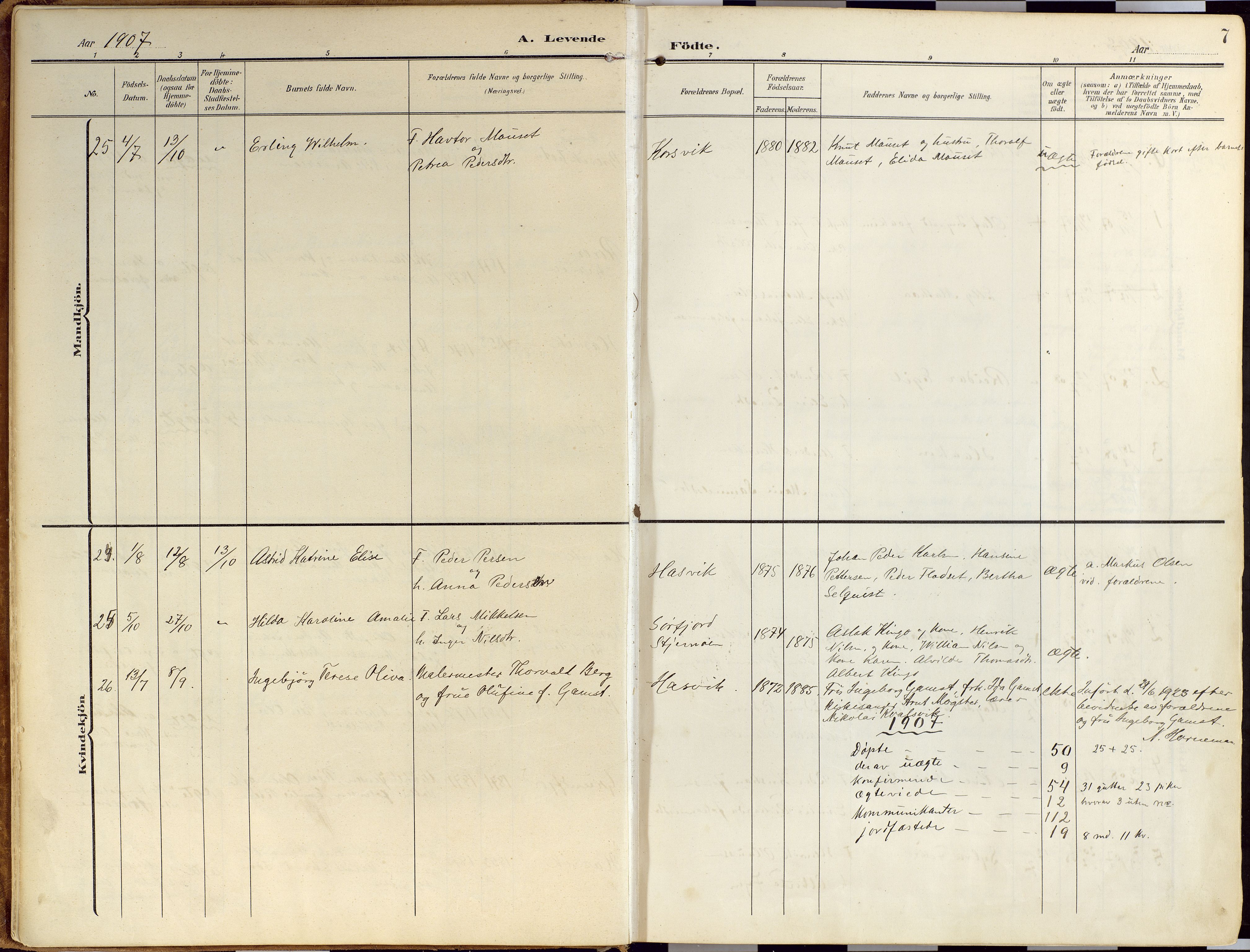 Loppa sokneprestkontor, AV/SATØ-S-1339/H/Ha/L0010kirke: Parish register (official) no. 10, 1907-1922, p. 7