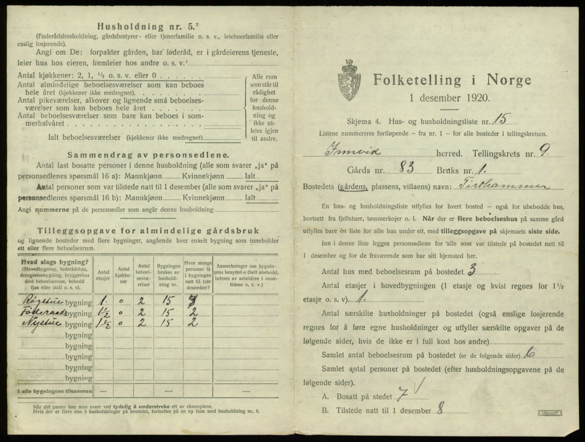 SAB, 1920 census for Innvik, 1920, p. 565