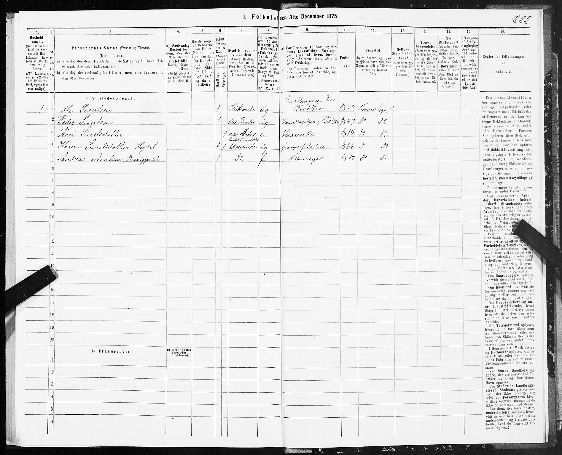 SAT, 1875 census for 1658P Børsa, 1875, p. 1222