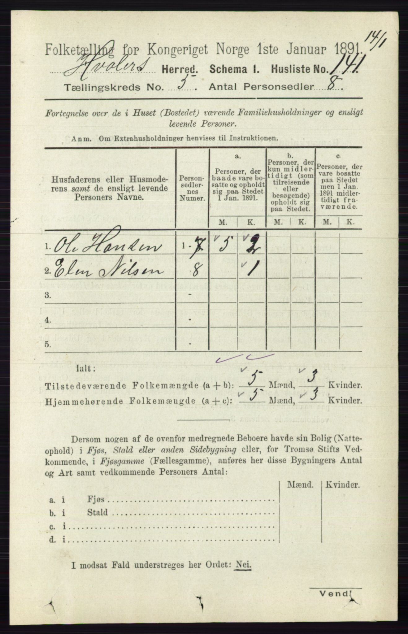 RA, 1891 census for 0111 Hvaler, 1891, p. 3181